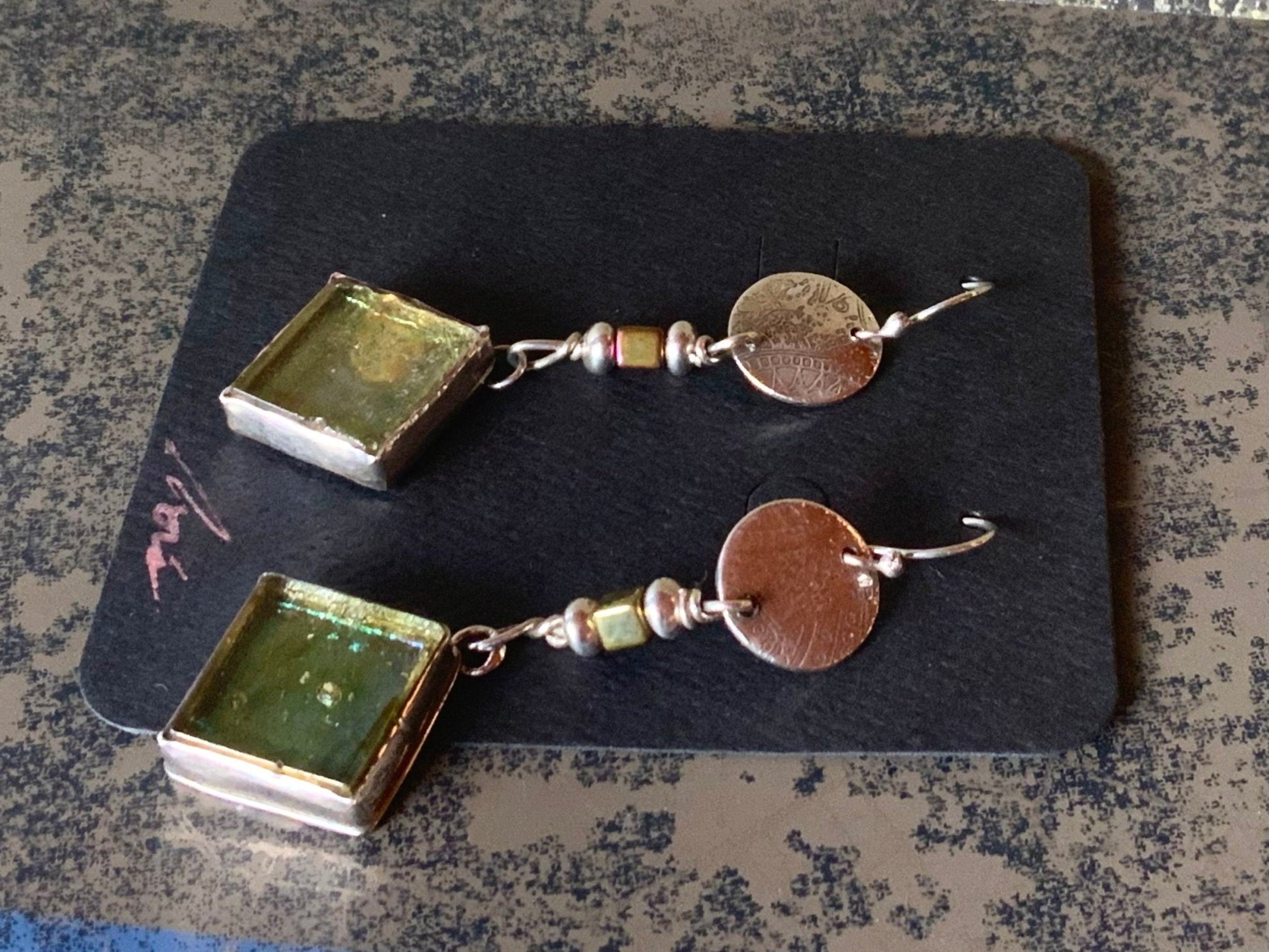 Vintage Glass Tile Earrings - Evitts Creek Arts