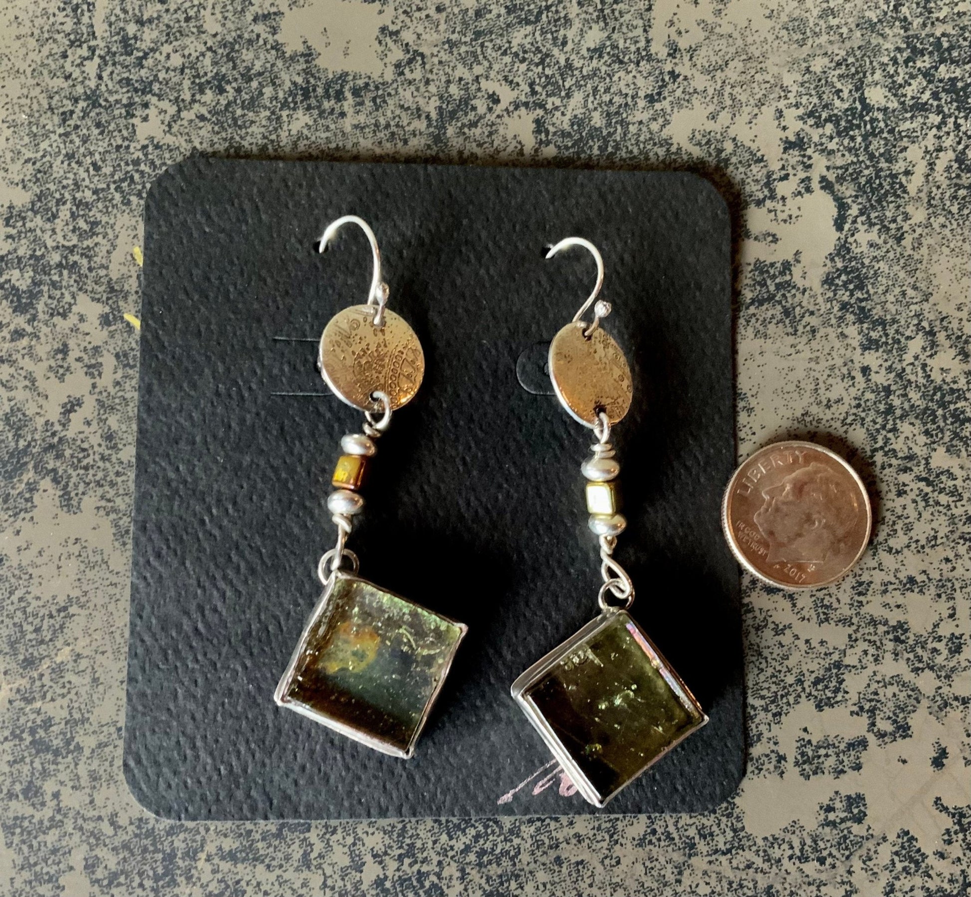 Vintage Glass Tile Earrings - Evitts Creek Arts