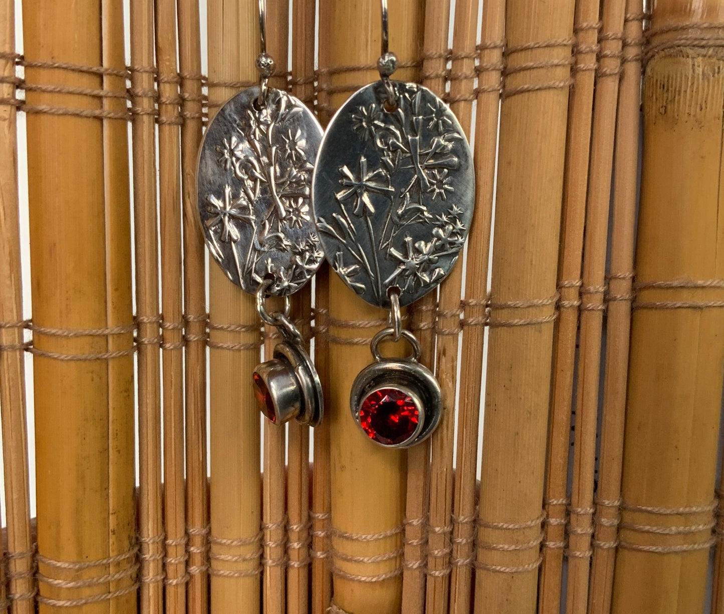 Wildflower Sterling Earrings with Red CZ - Evitts Creek Arts