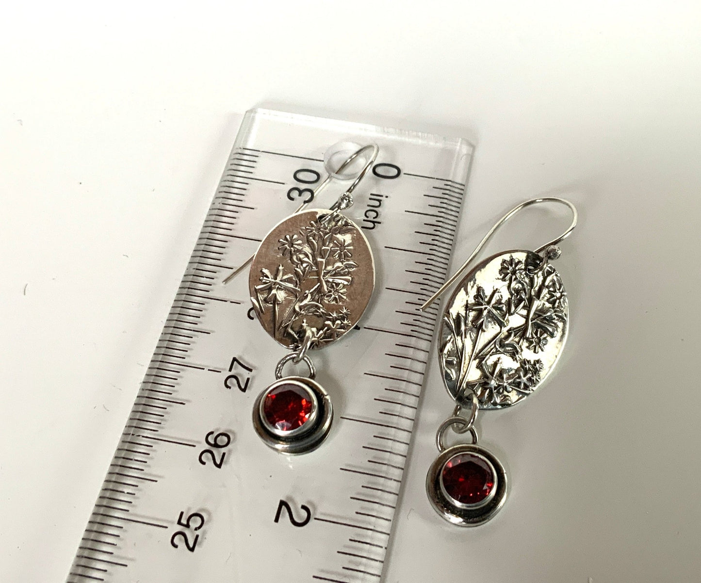 Wildflower Sterling Earrings with Red CZ - Evitts Creek Arts