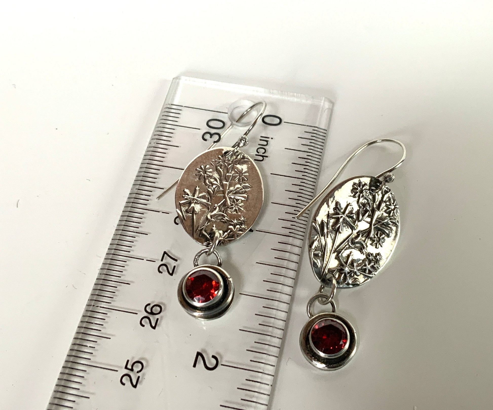 Wildflower Sterling Earrings with Red CZ - Evitts Creek Arts