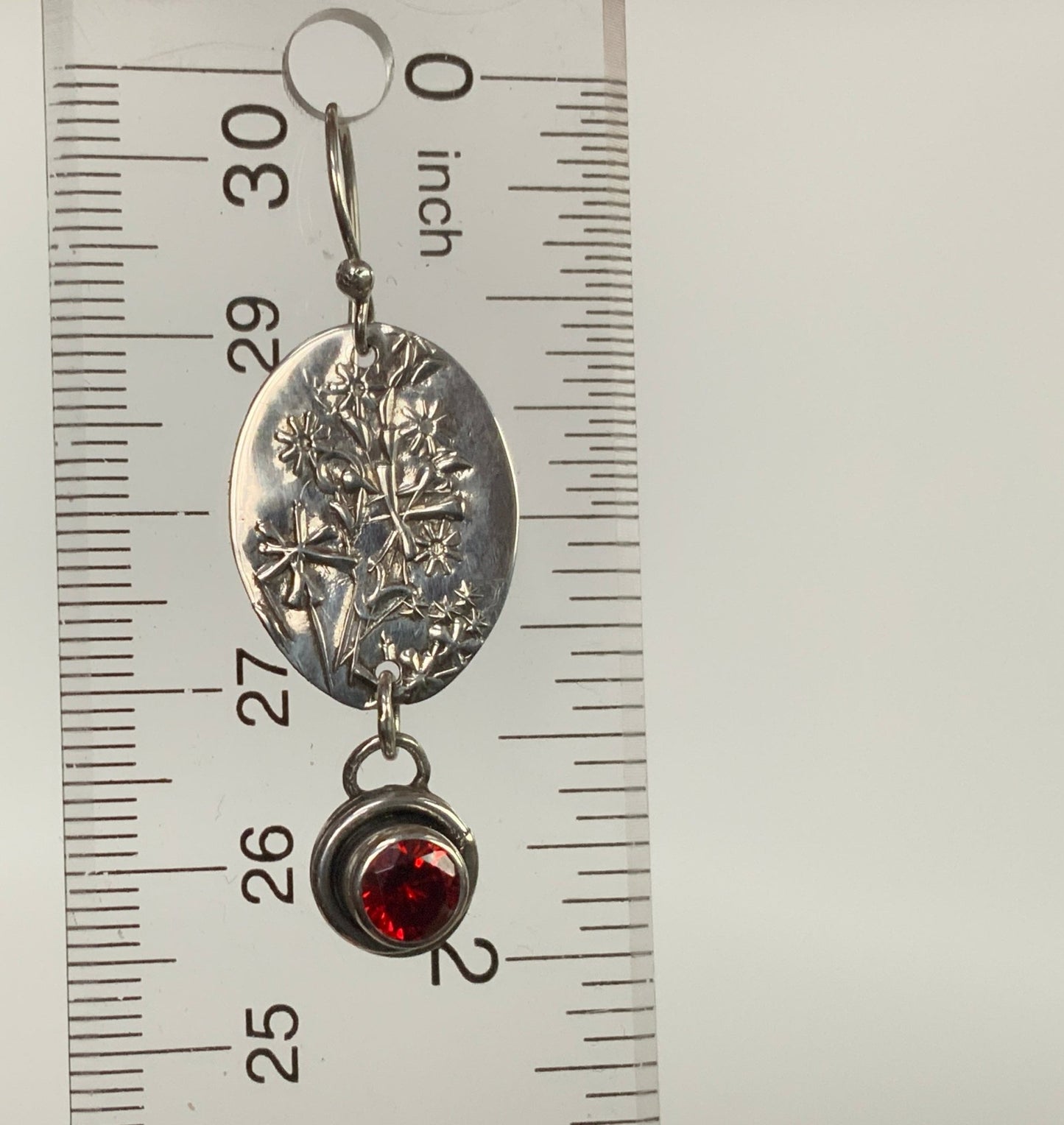 Wildflower Sterling Earrings with Red CZ - Evitts Creek Arts