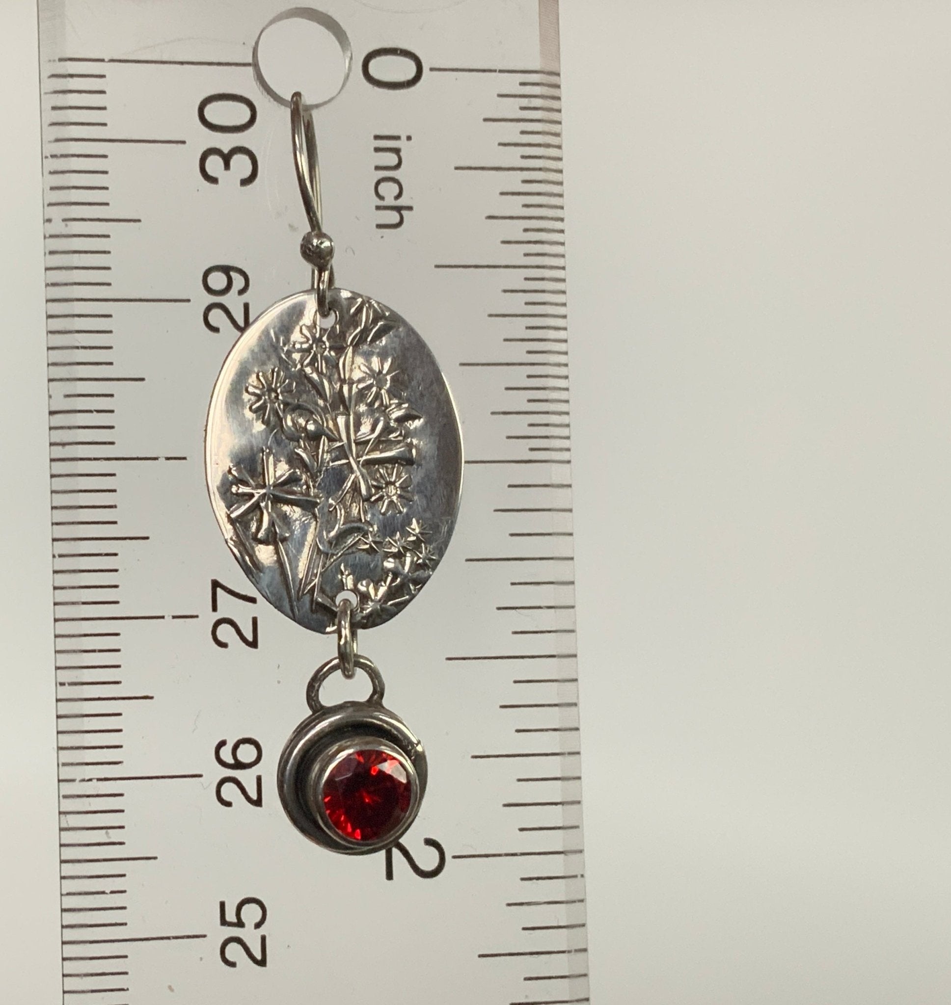 Wildflower Sterling Earrings with Red CZ - Evitts Creek Arts