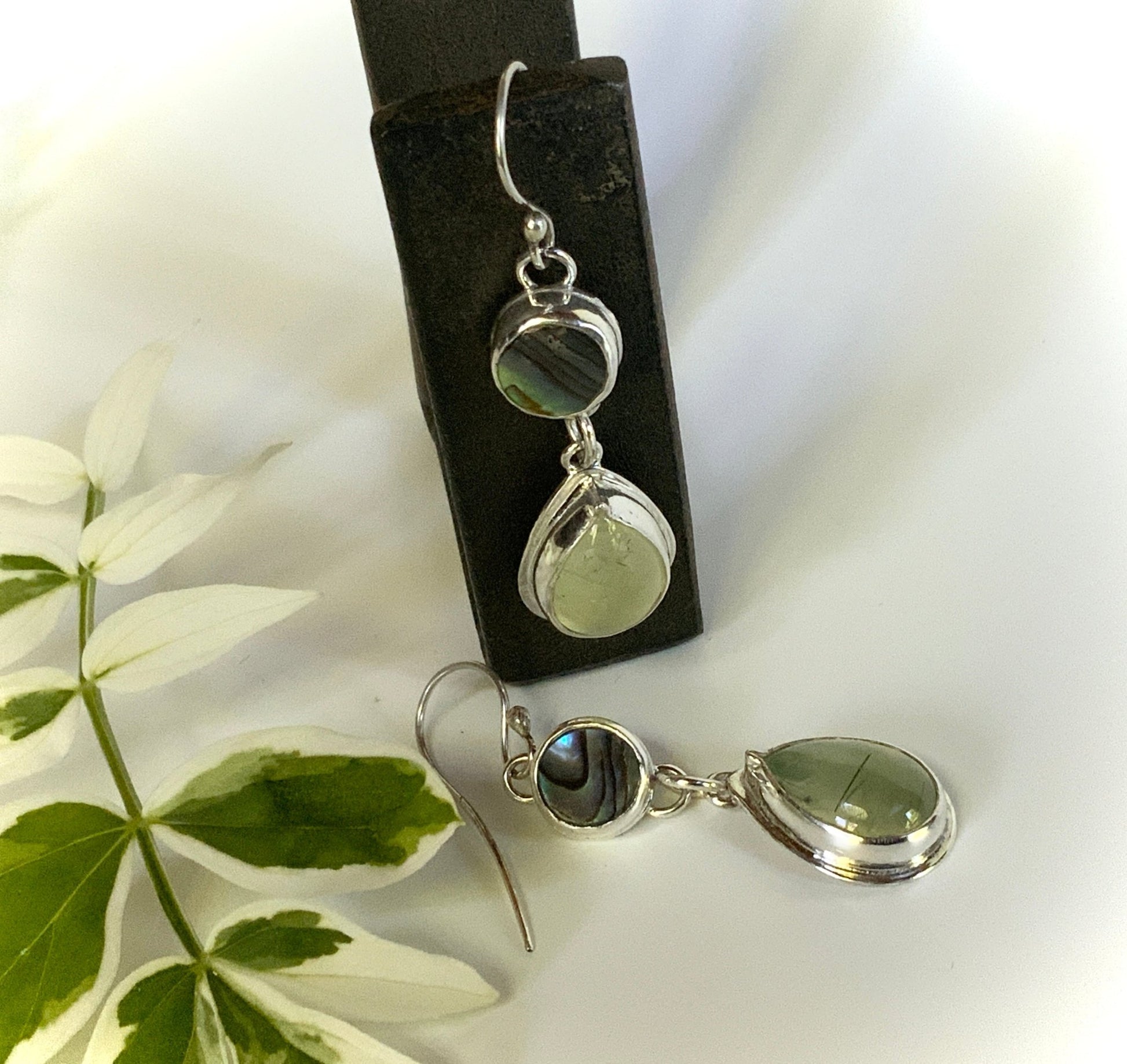 Abalone and Prehnite Earrings - Evitts Creek Arts