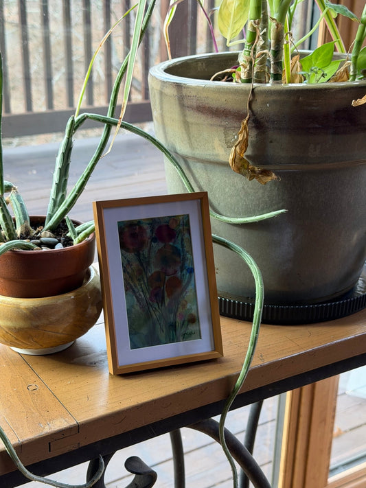 Abstract Floral 1 4x6 Mixed media painting - Evitts Creek Arts