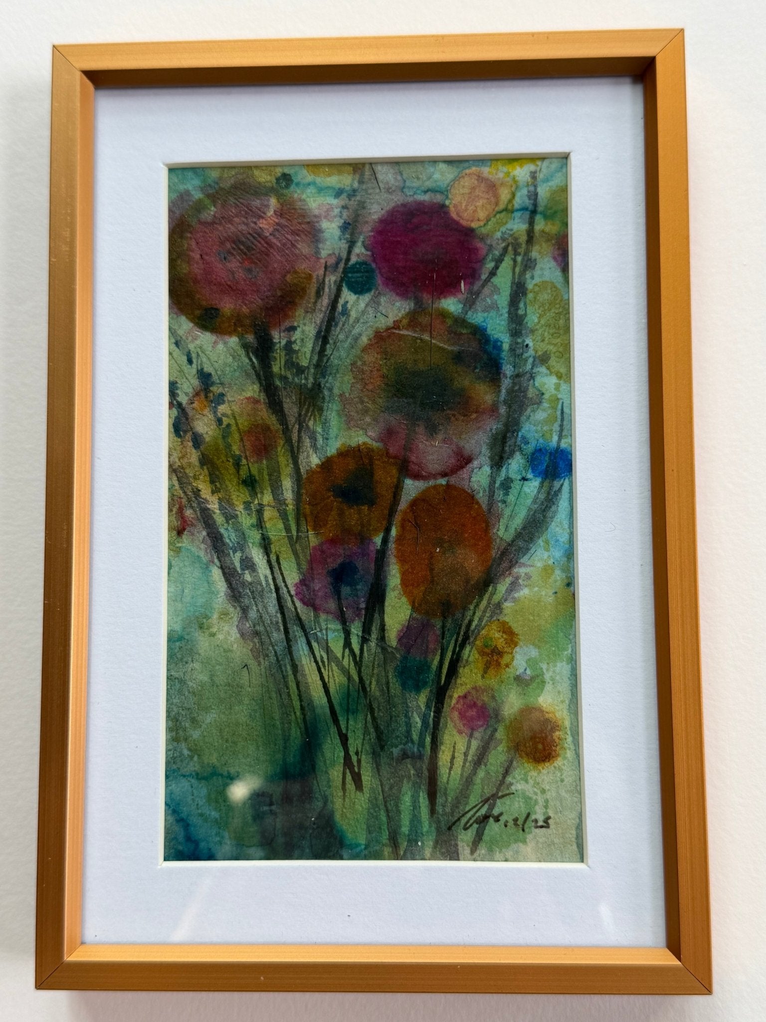 Abstract Floral 1 4x6 Mixed media painting - Evitts Creek Arts