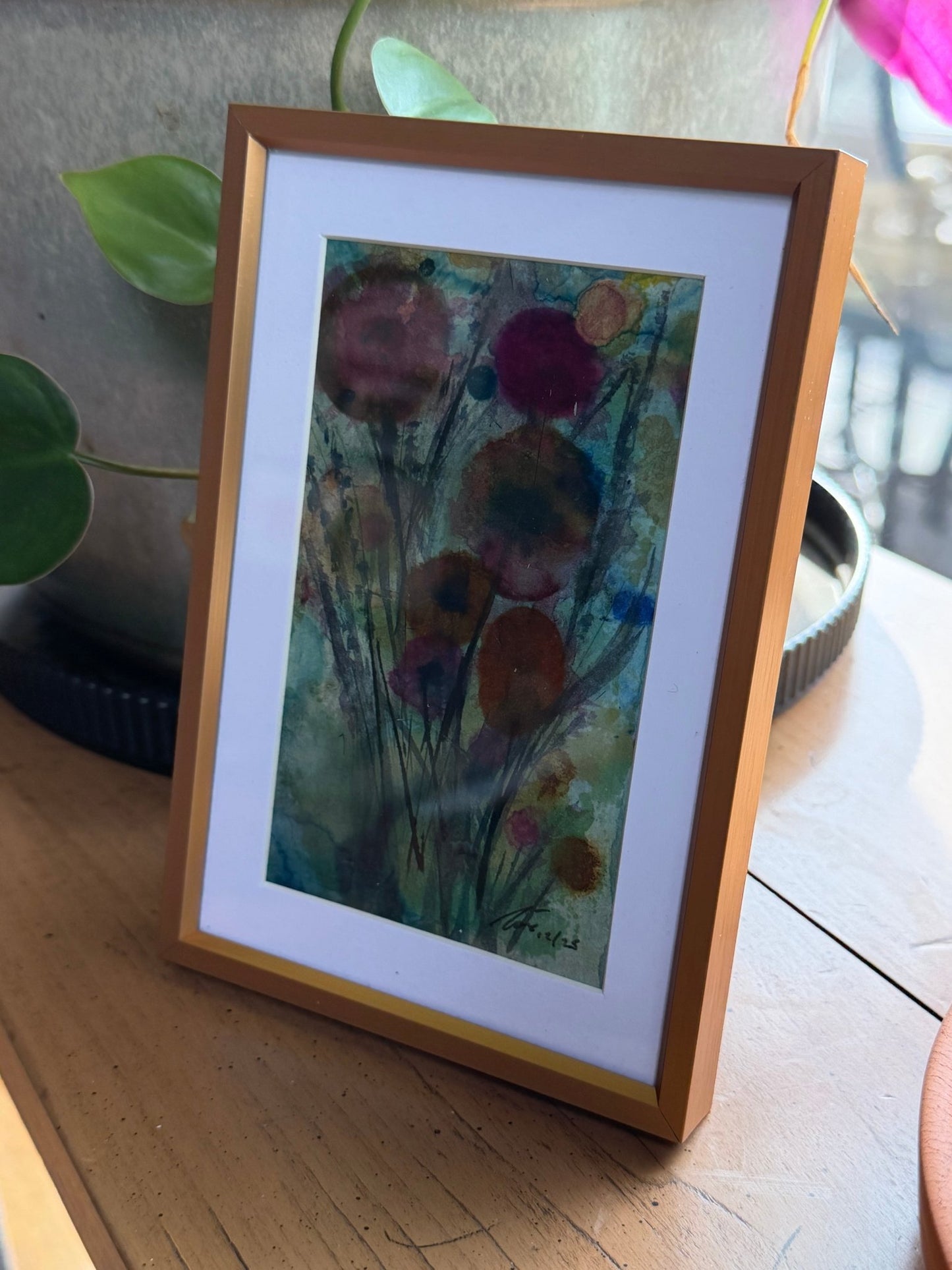 Abstract Floral 1 4x6 Mixed media painting - Evitts Creek Arts