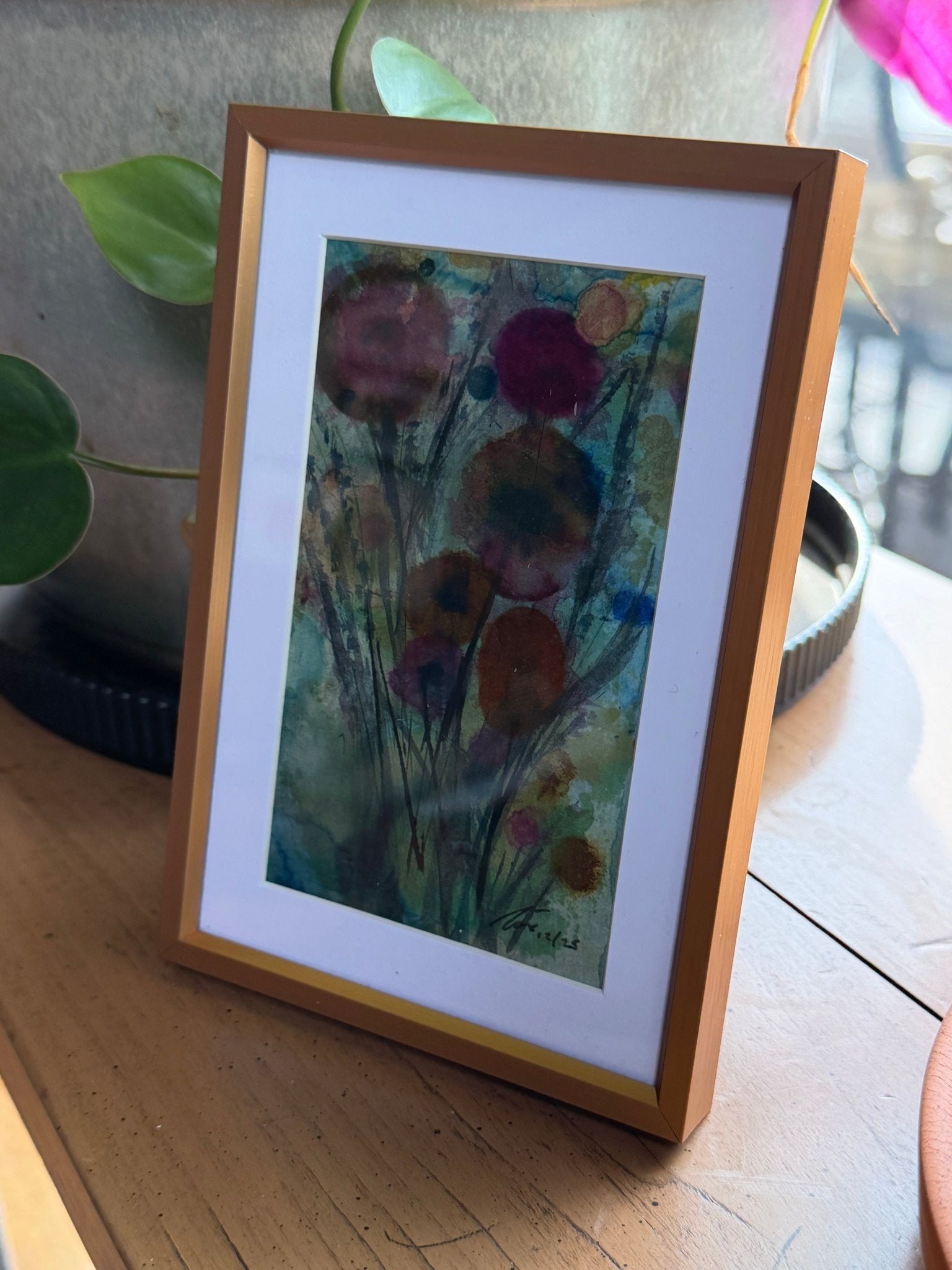 Abstract Floral 1 4x6 Mixed media painting - Evitts Creek Arts