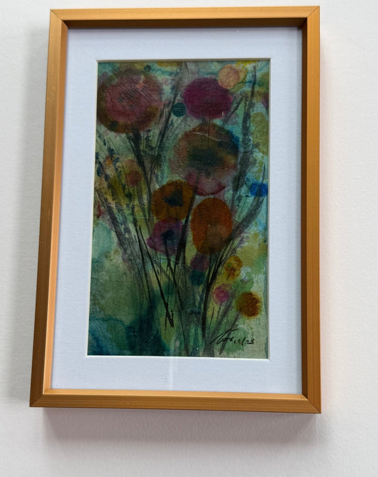 Abstract Floral 1 4x6 Mixed media painting - Evitts Creek Arts