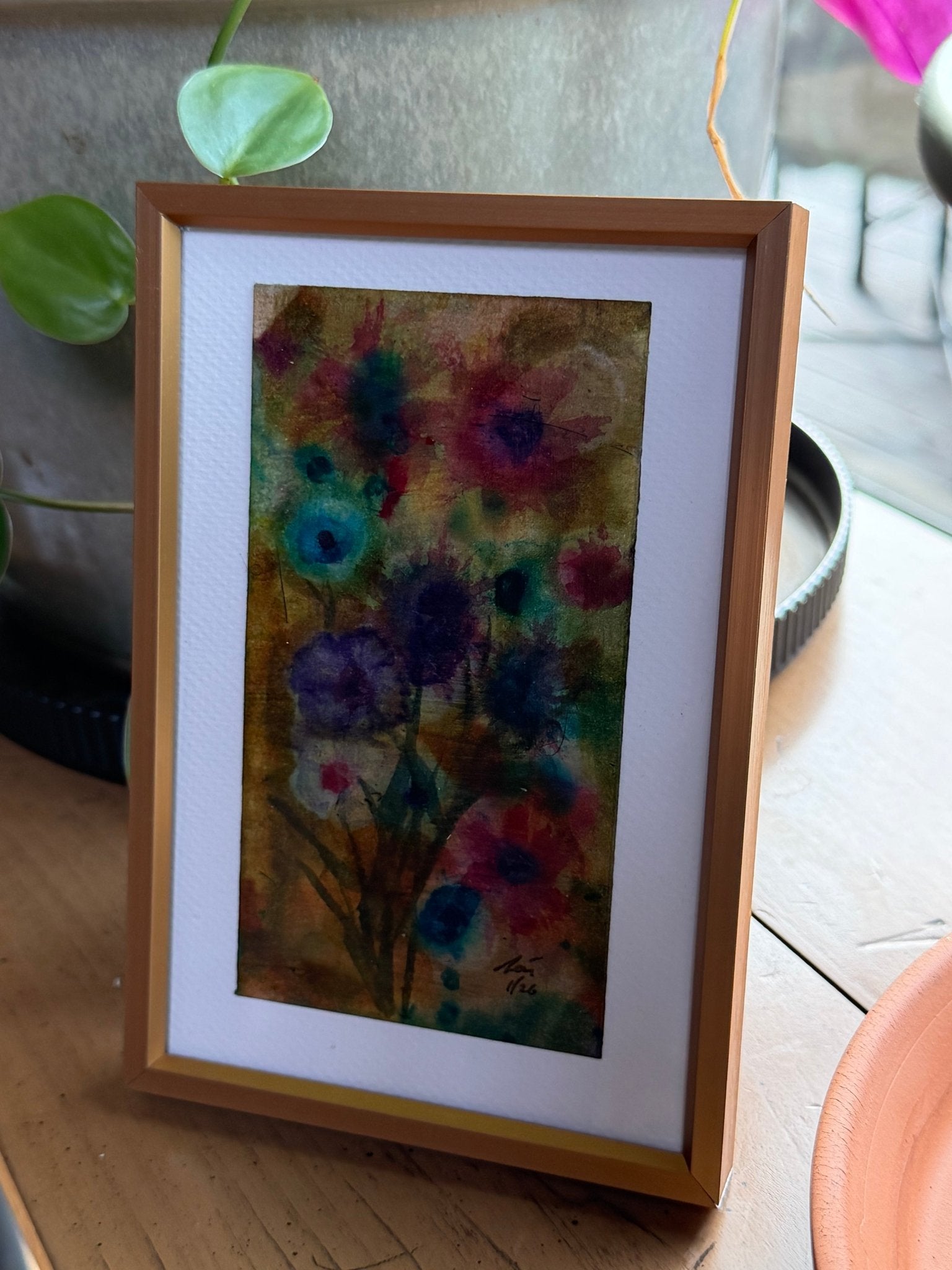 FloralTiny original painting of abstract flowers by Evitts Creek Arts. Nature-inspired art for small spaces..