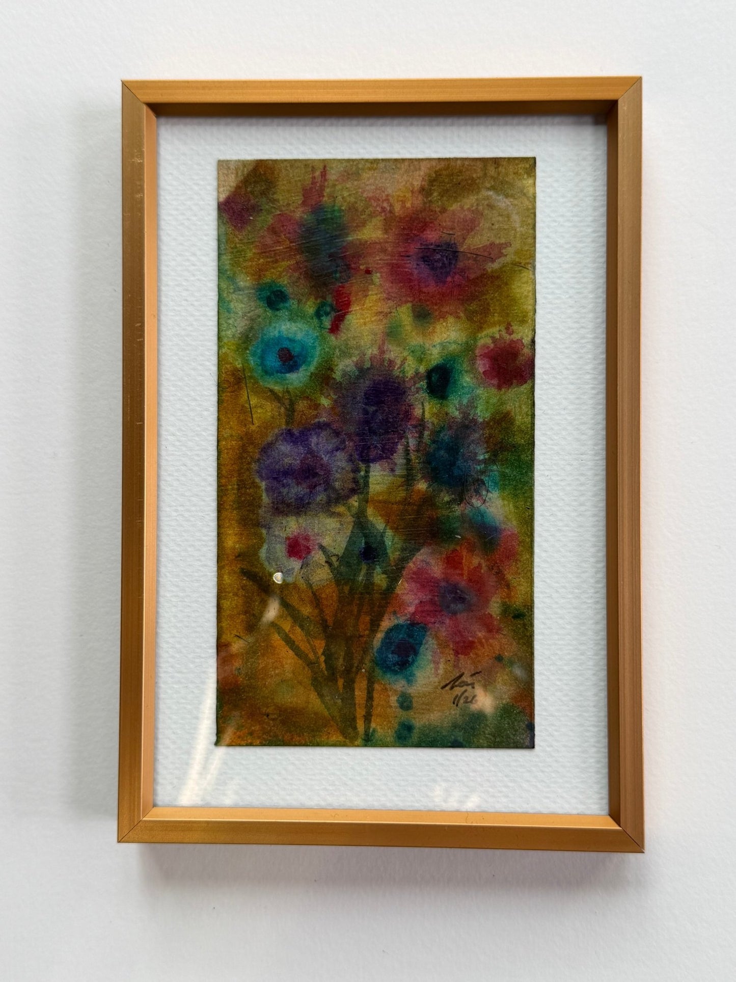 Floral Tiny original painting of abstract flowers by Evitts Creek Arts. Nature-inspired art for small spaces.