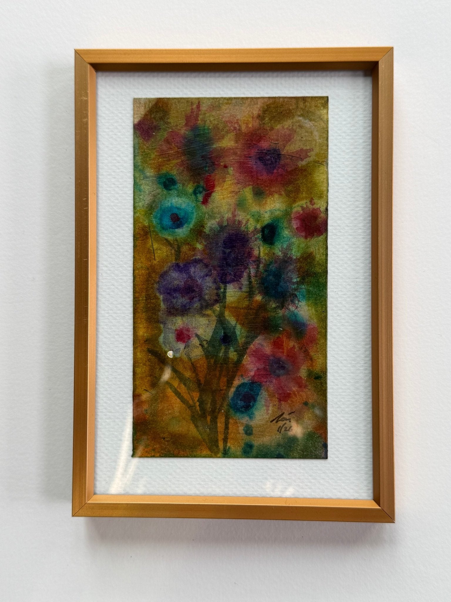 Floral Tiny original painting of abstract flowers by Evitts Creek Arts. Nature-inspired art for small spaces.
