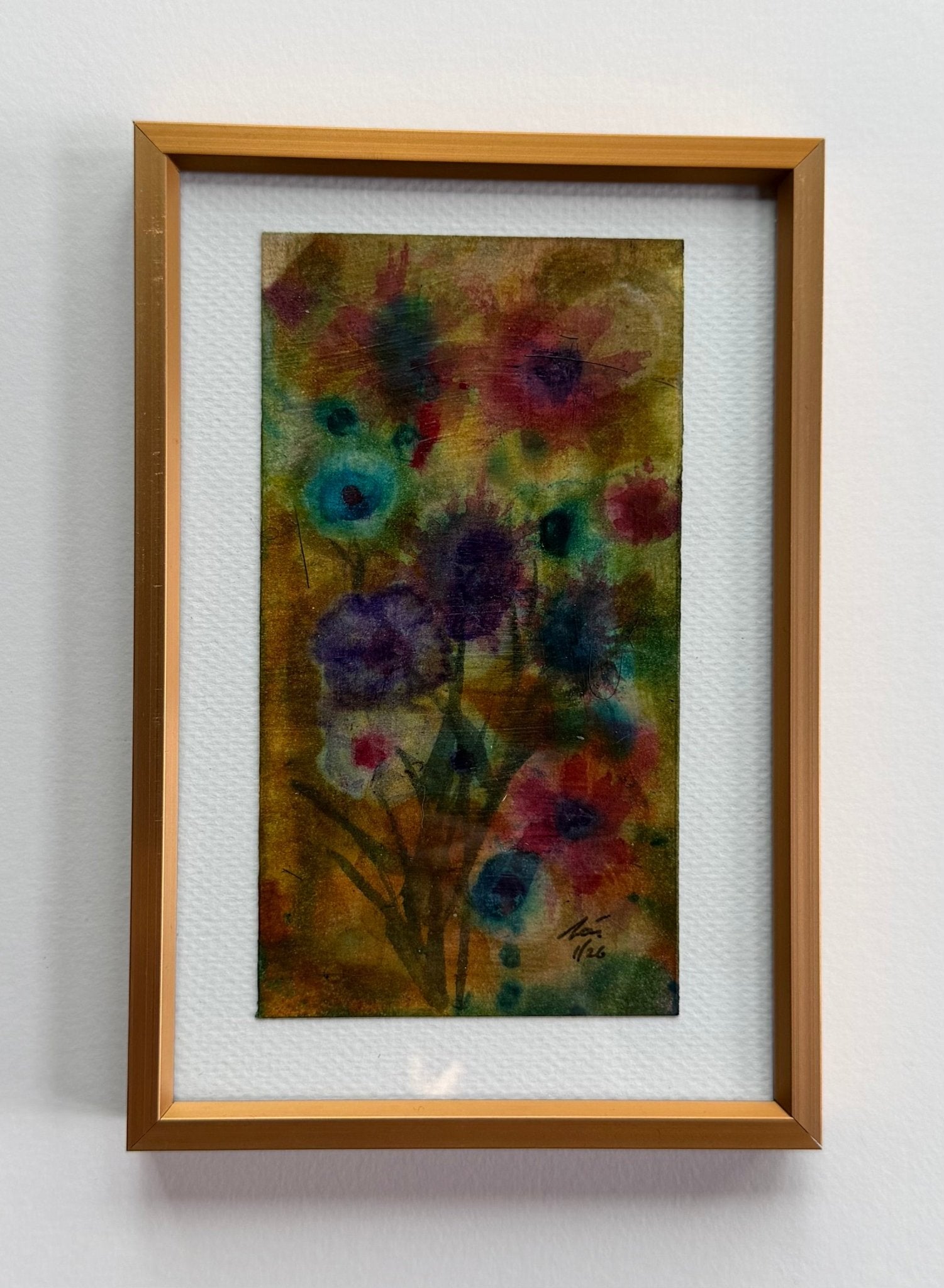 Floral Tiny original painting of abstract flowers by Evitts Creek Arts. Nature-inspired art for small spaces.