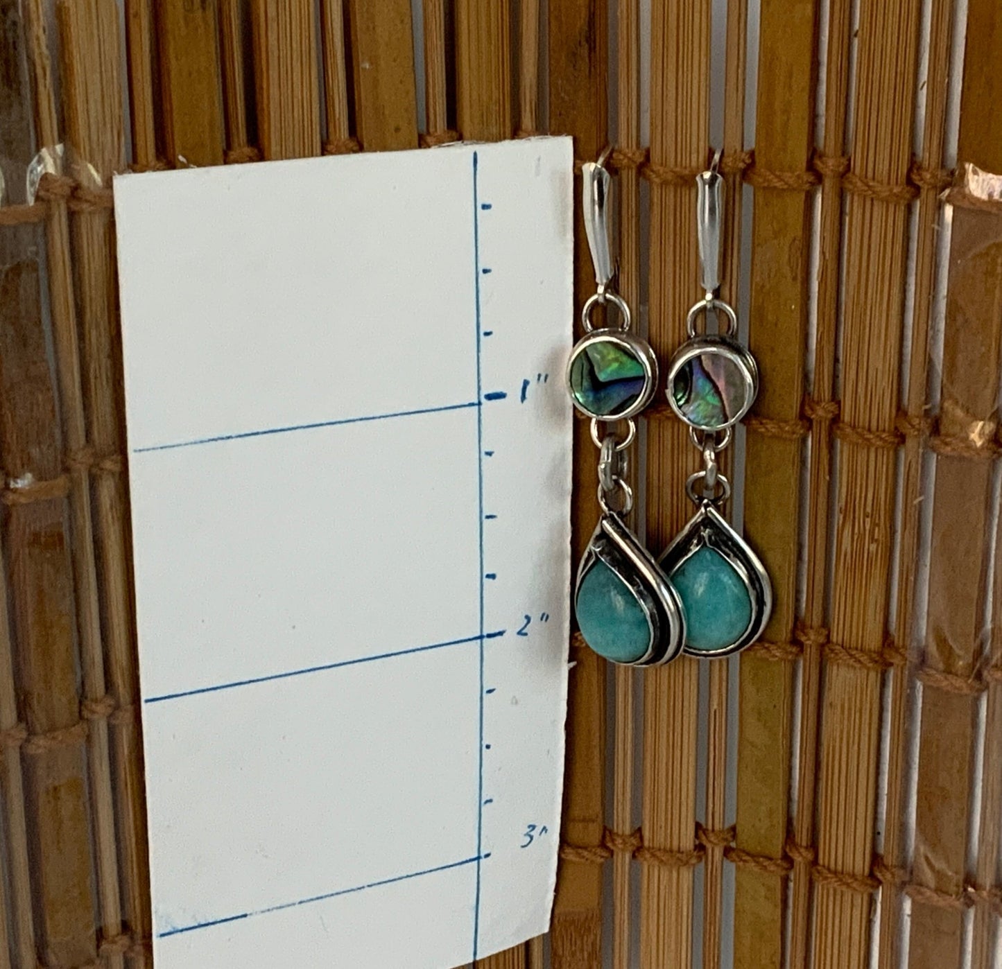 Amazonite and Abalone Drop Dangle Sterling Silver Earrings - Evitts Creek Arts