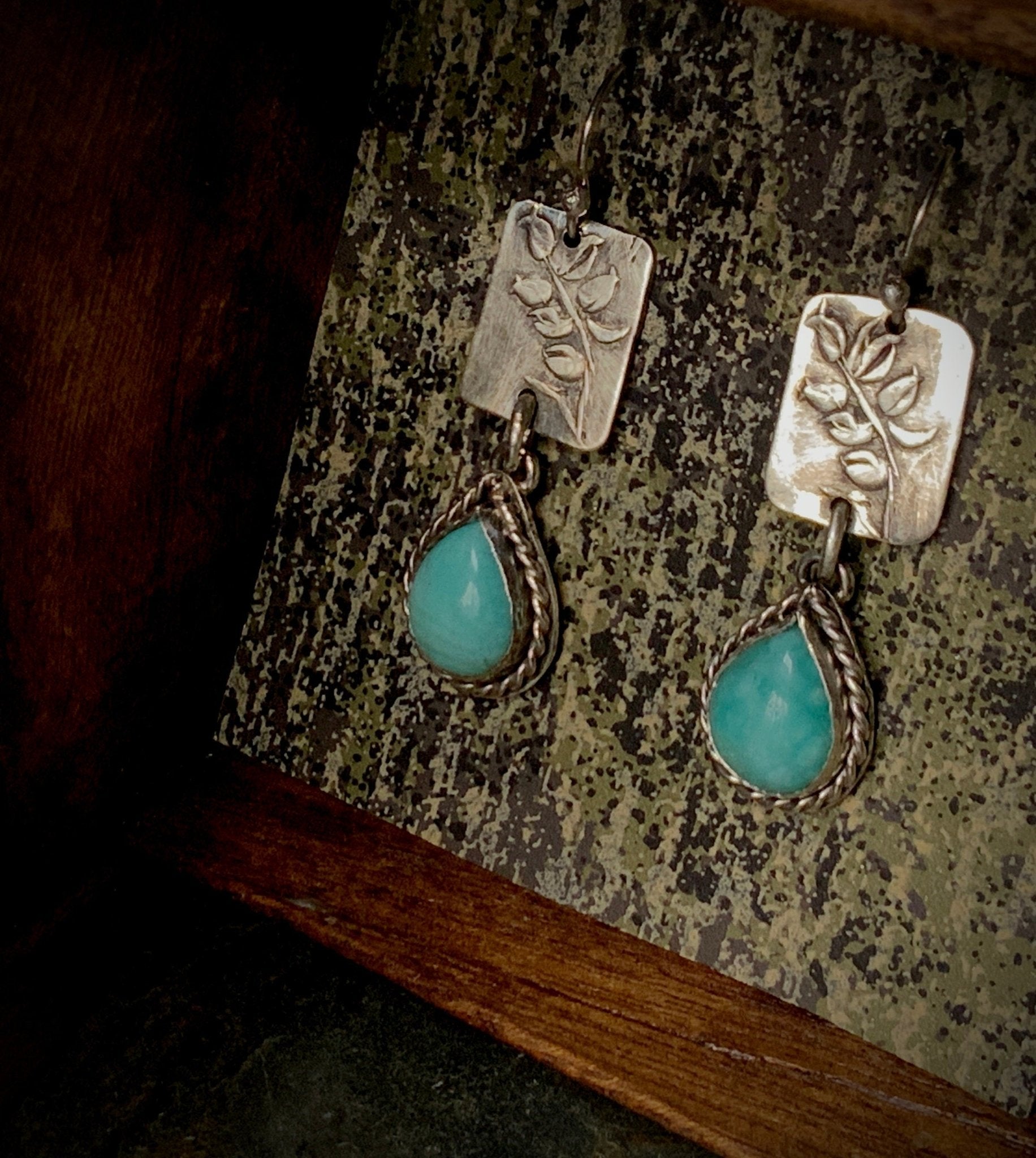 Amazonite and Leaves Nature Lover Earring - Evitts Creek Arts