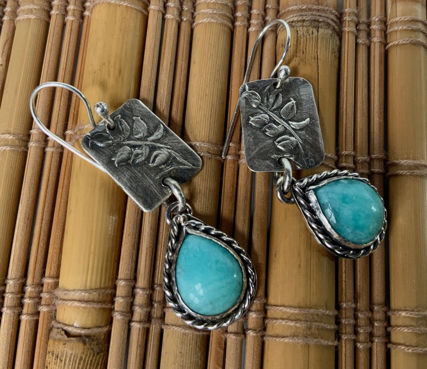 Amazonite and Leaves Nature Lover Earring - Evitts Creek Arts