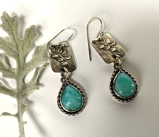 Amazonite and Leaves Nature Lover Earring - Evitts Creek Arts
