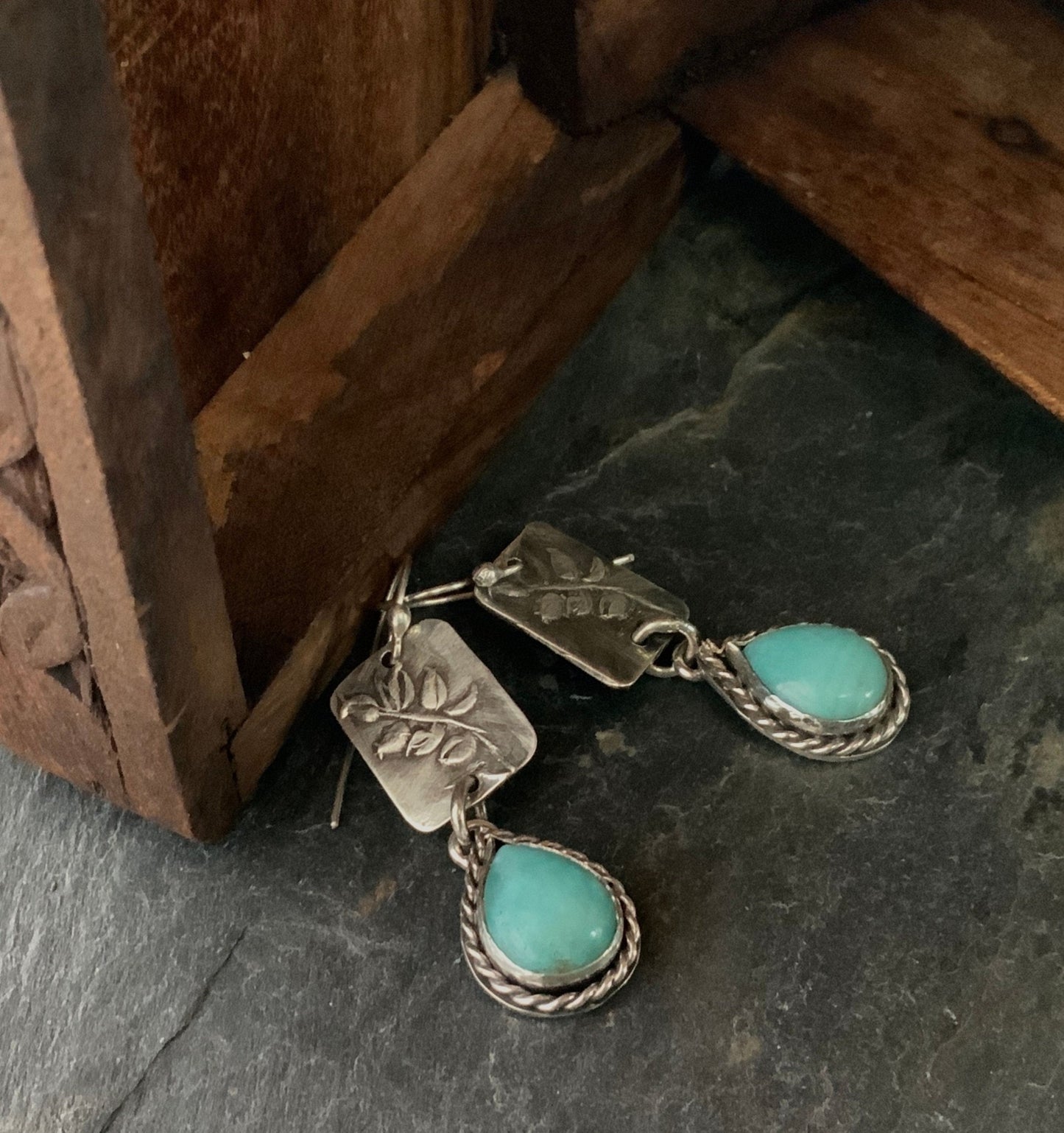 Amazonite and Leaves Nature Lover Earring - Evitts Creek Arts