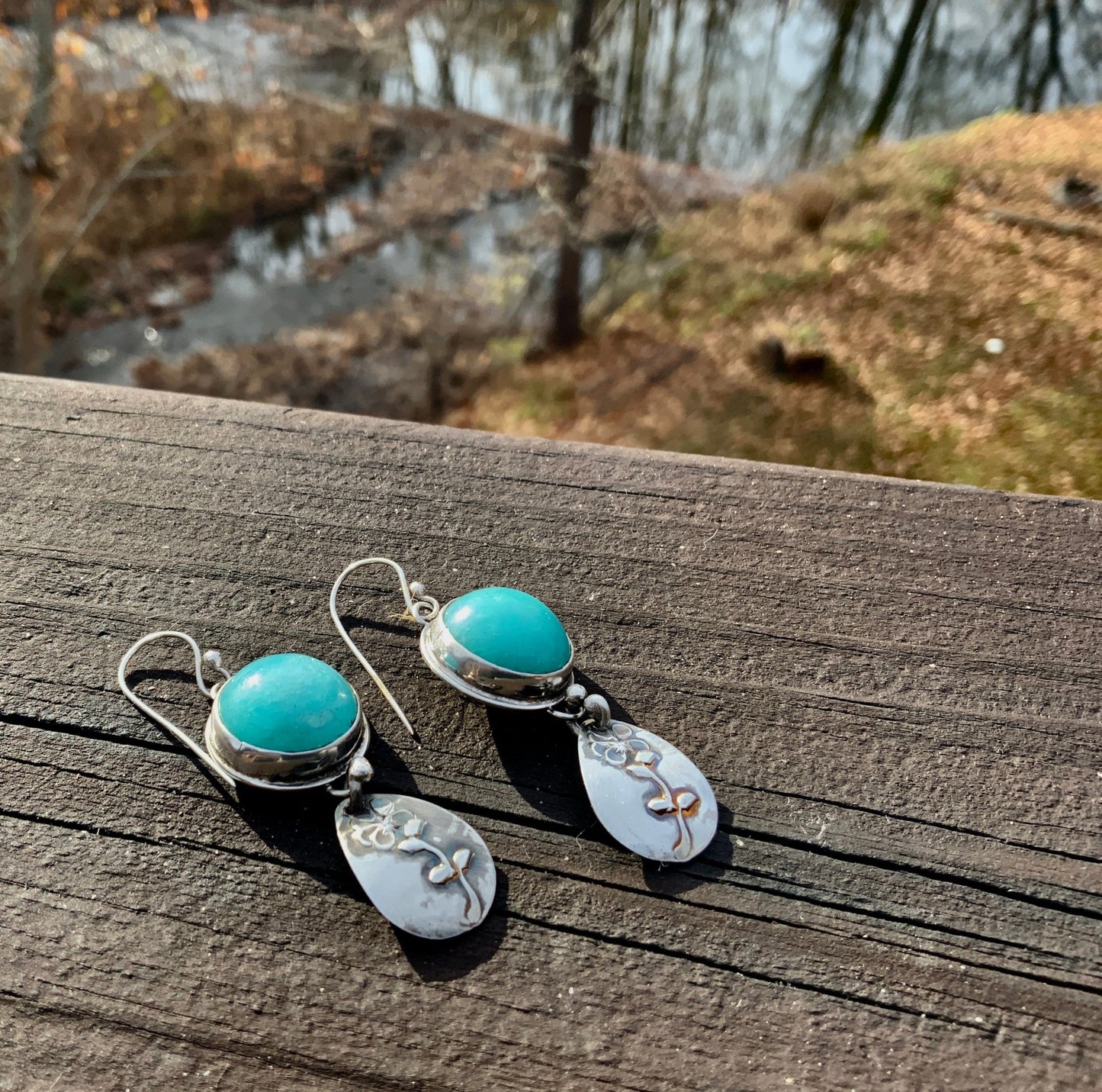 Amazonite Silver Flower Earrings - Evitts Creek Arts