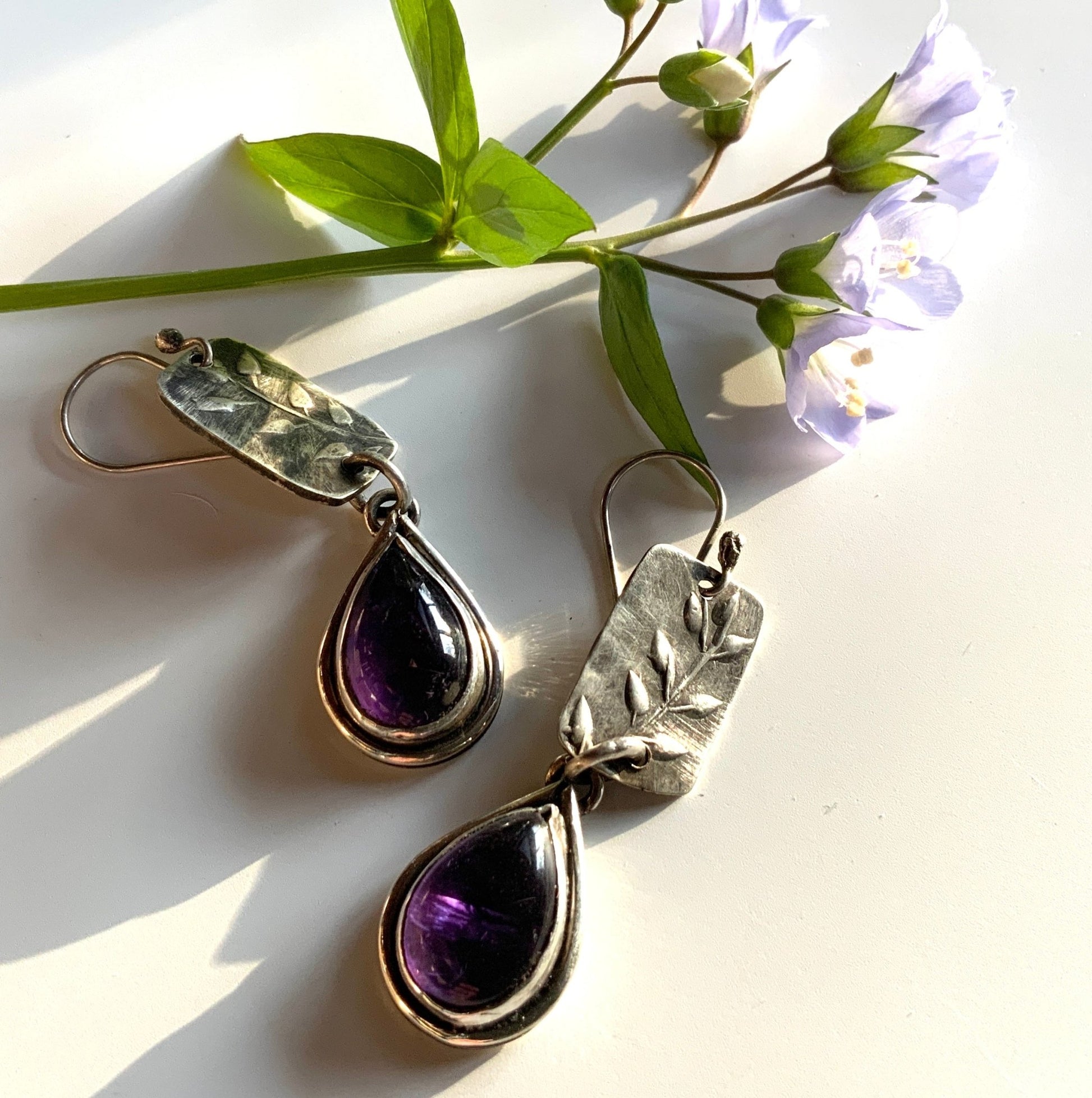 Amethyst and Silver Teardrop Earrings - Evitts Creek Arts