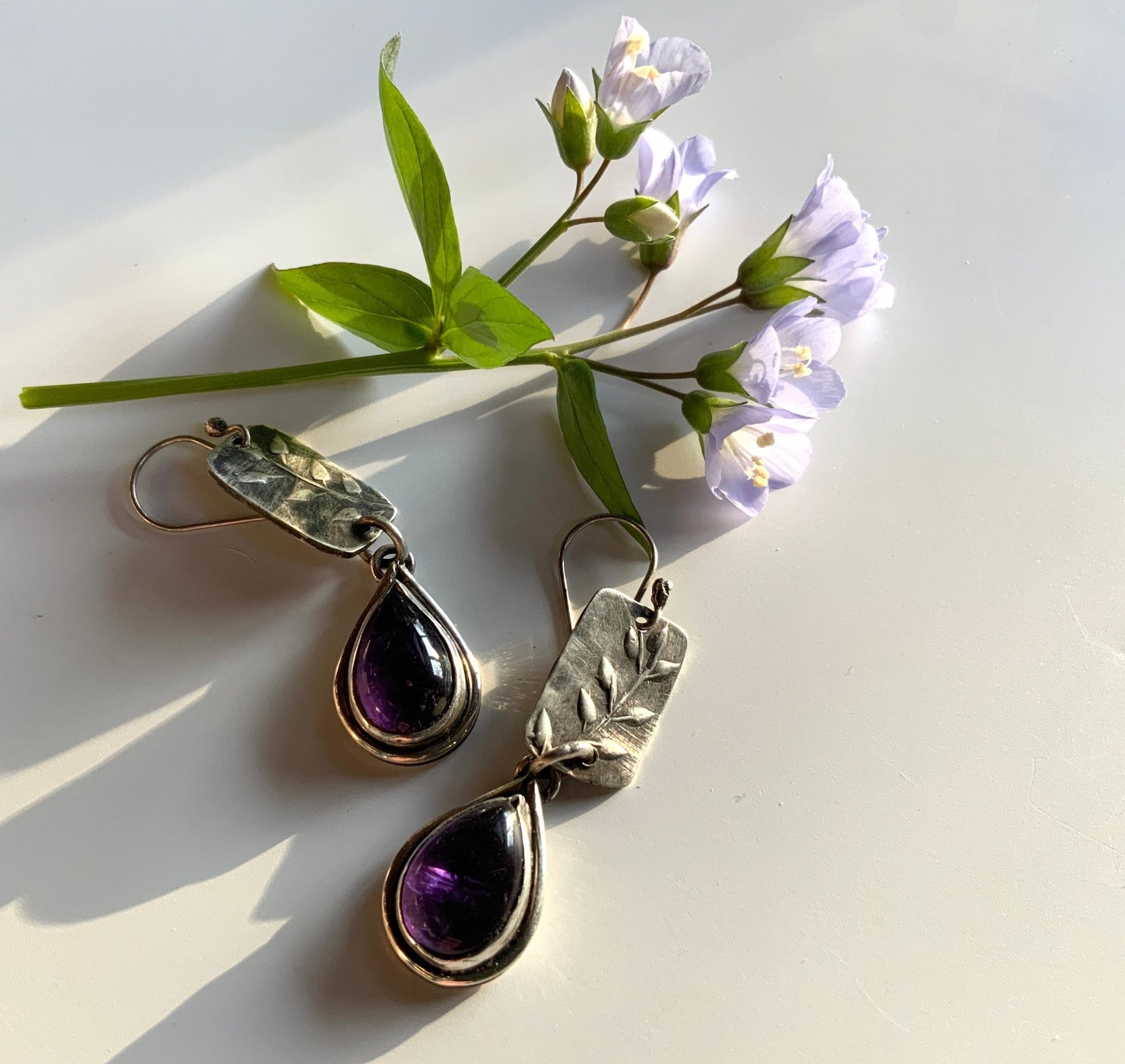 Amethyst and Silver Teardrop Earrings - Evitts Creek Arts