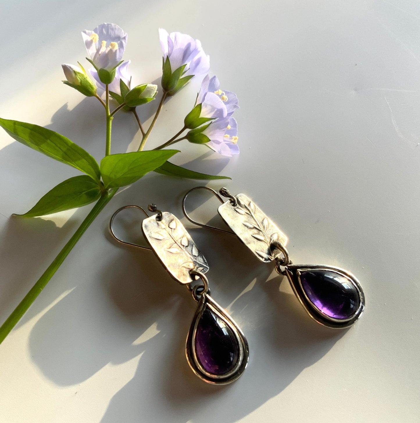 Amethyst and Silver Teardrop Earrings - Evitts Creek Arts