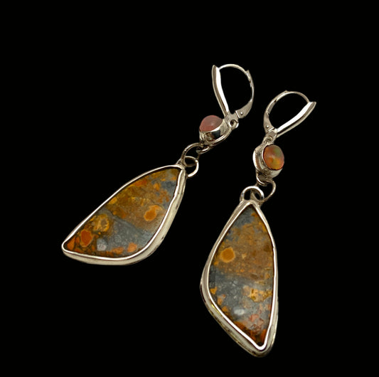 Butterfly jasper and Welo Opal Silver Earrings - Evitts Creek Arts