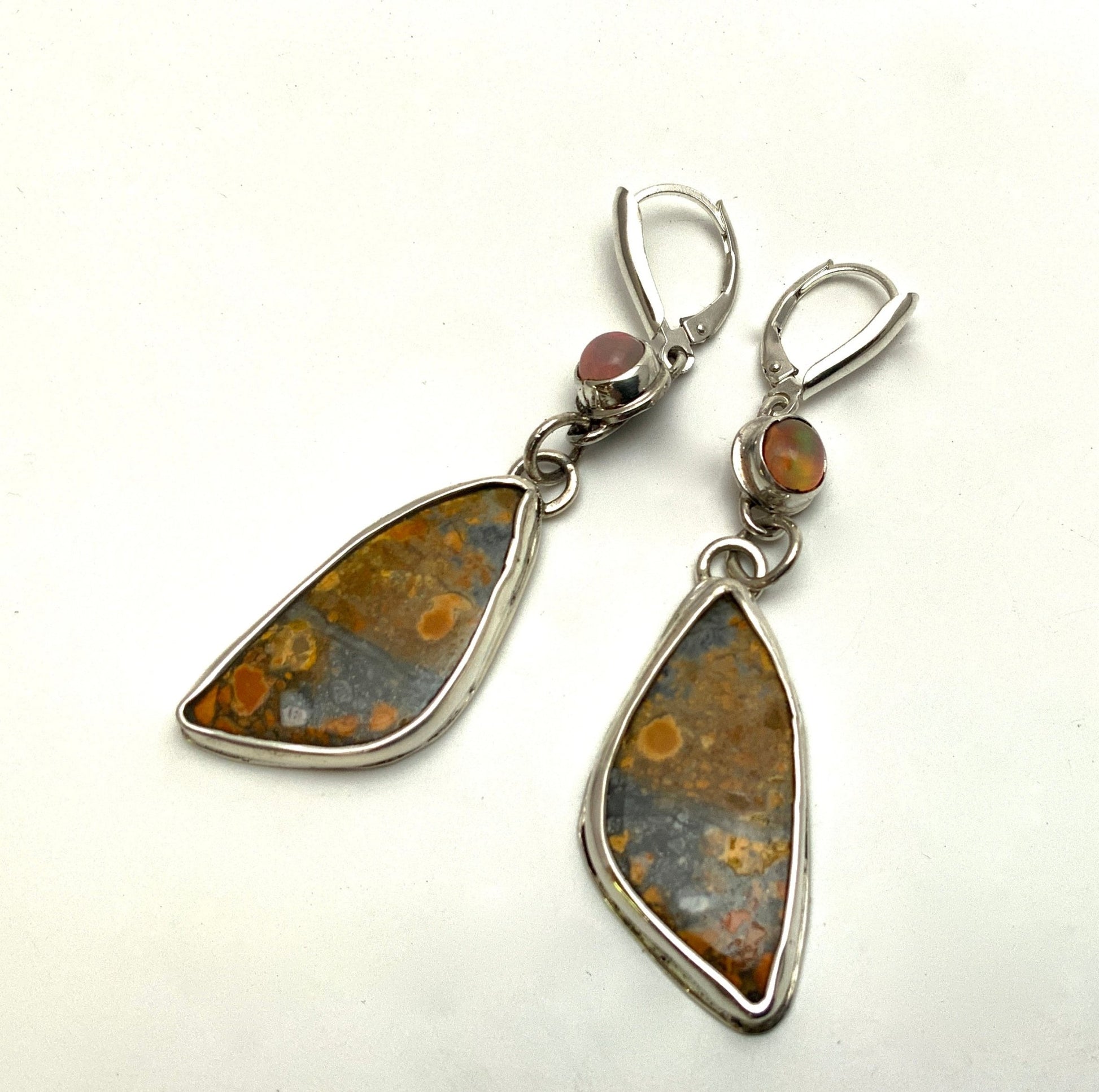 Butterfly jasper and Welo Opal Silver Earrings - Evitts Creek Arts