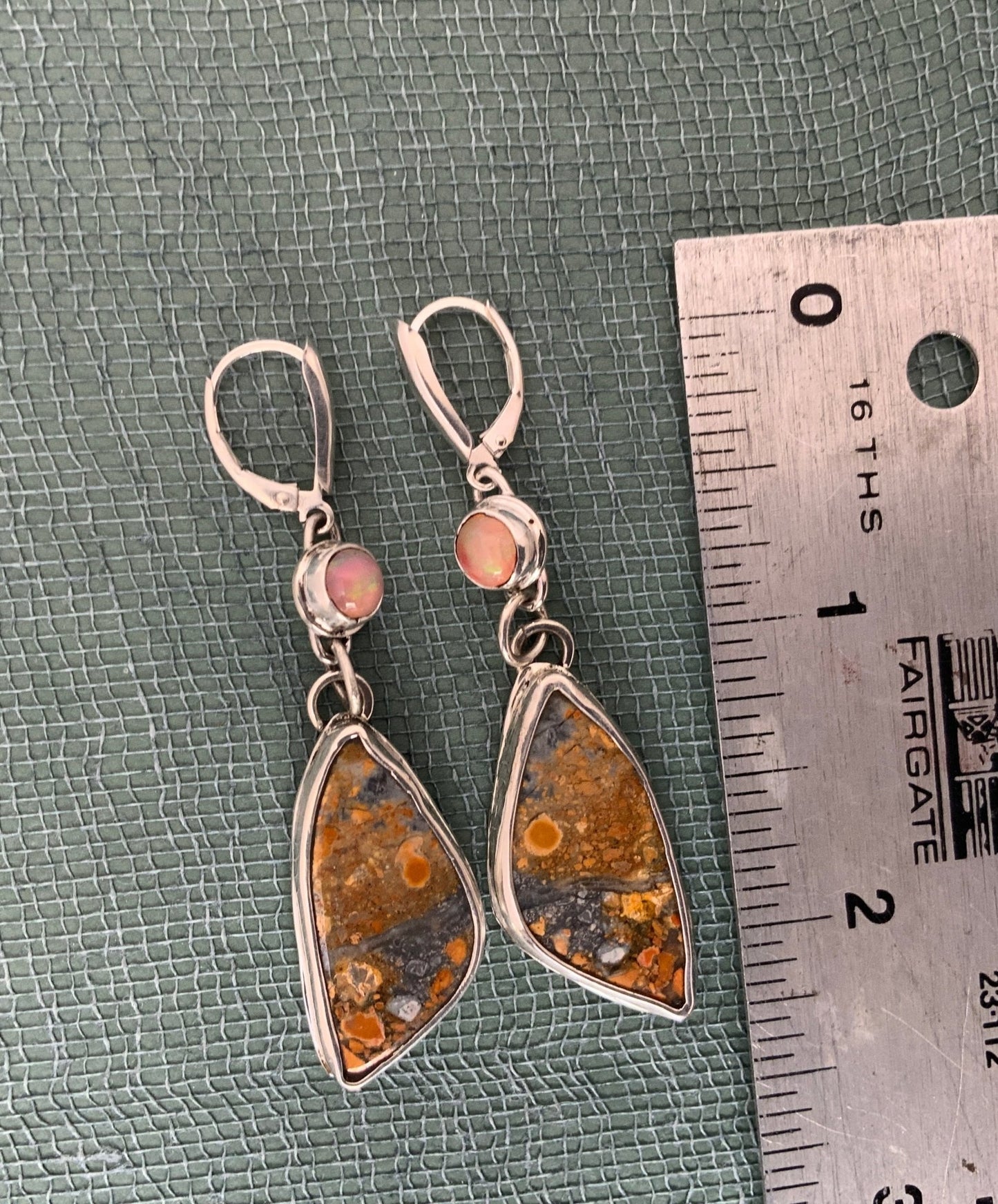 Butterfly jasper and Welo Opal Silver Earrings - Evitts Creek Arts