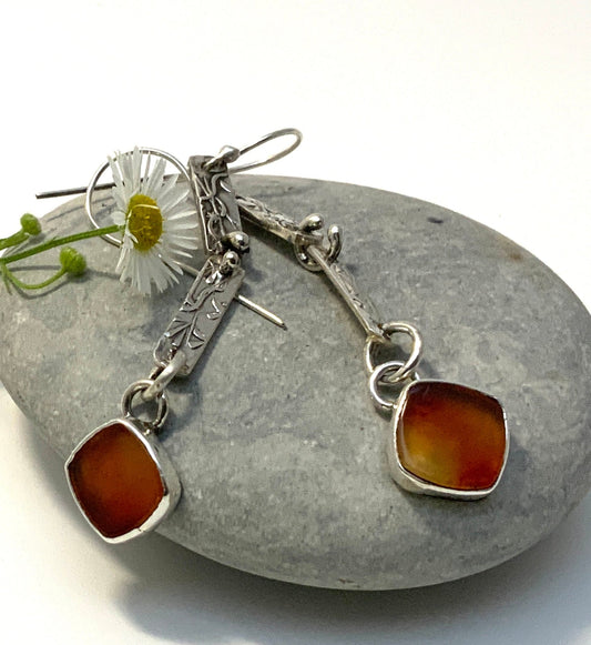 Carnelian and Woodland Vine Sterling Earrings - Evitts Creek Arts