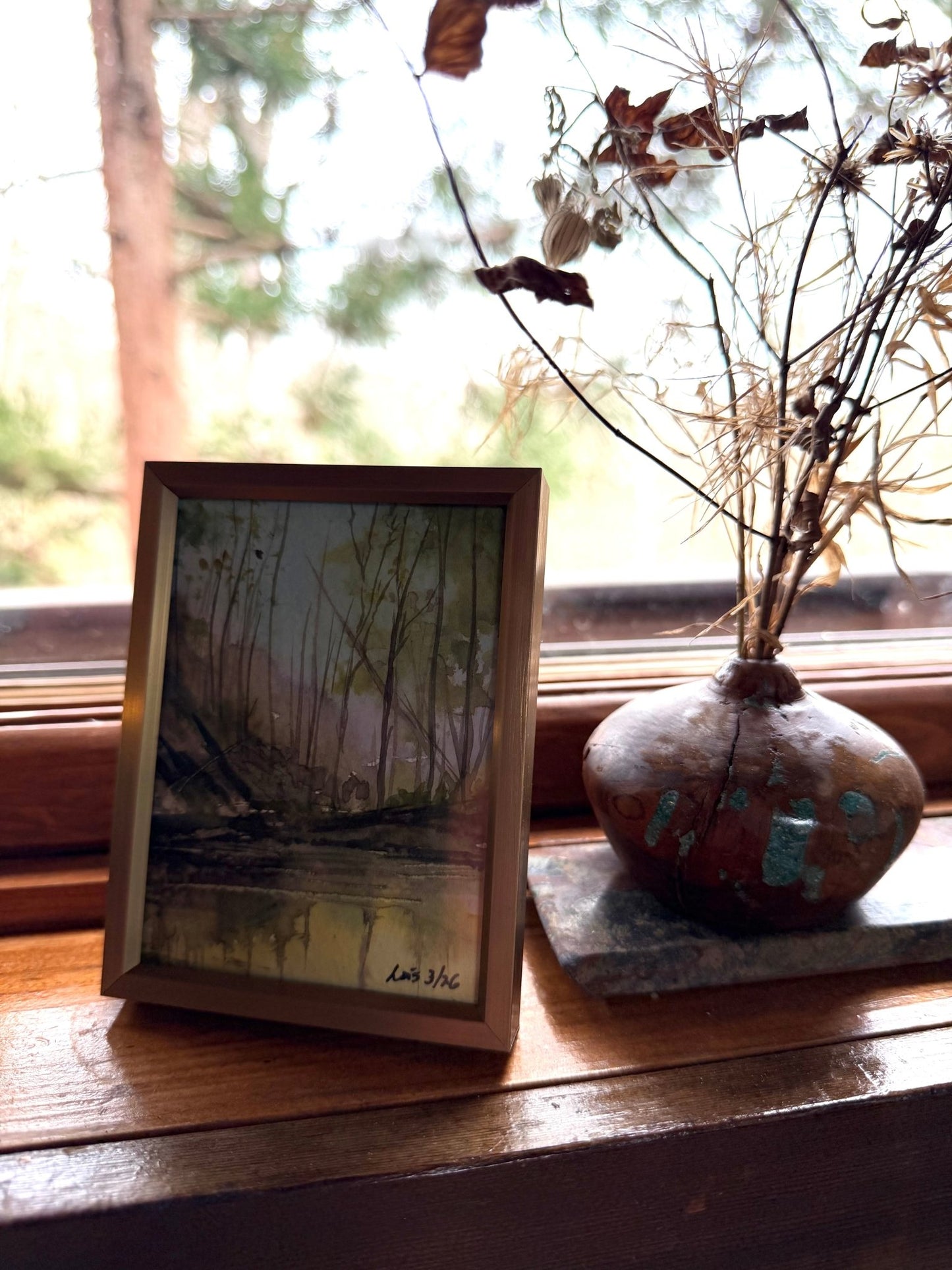 Elk Lick Creek Painting Watercolor| Miniature Landscape Painting - Framed 3x4 - Evitts Creek Arts