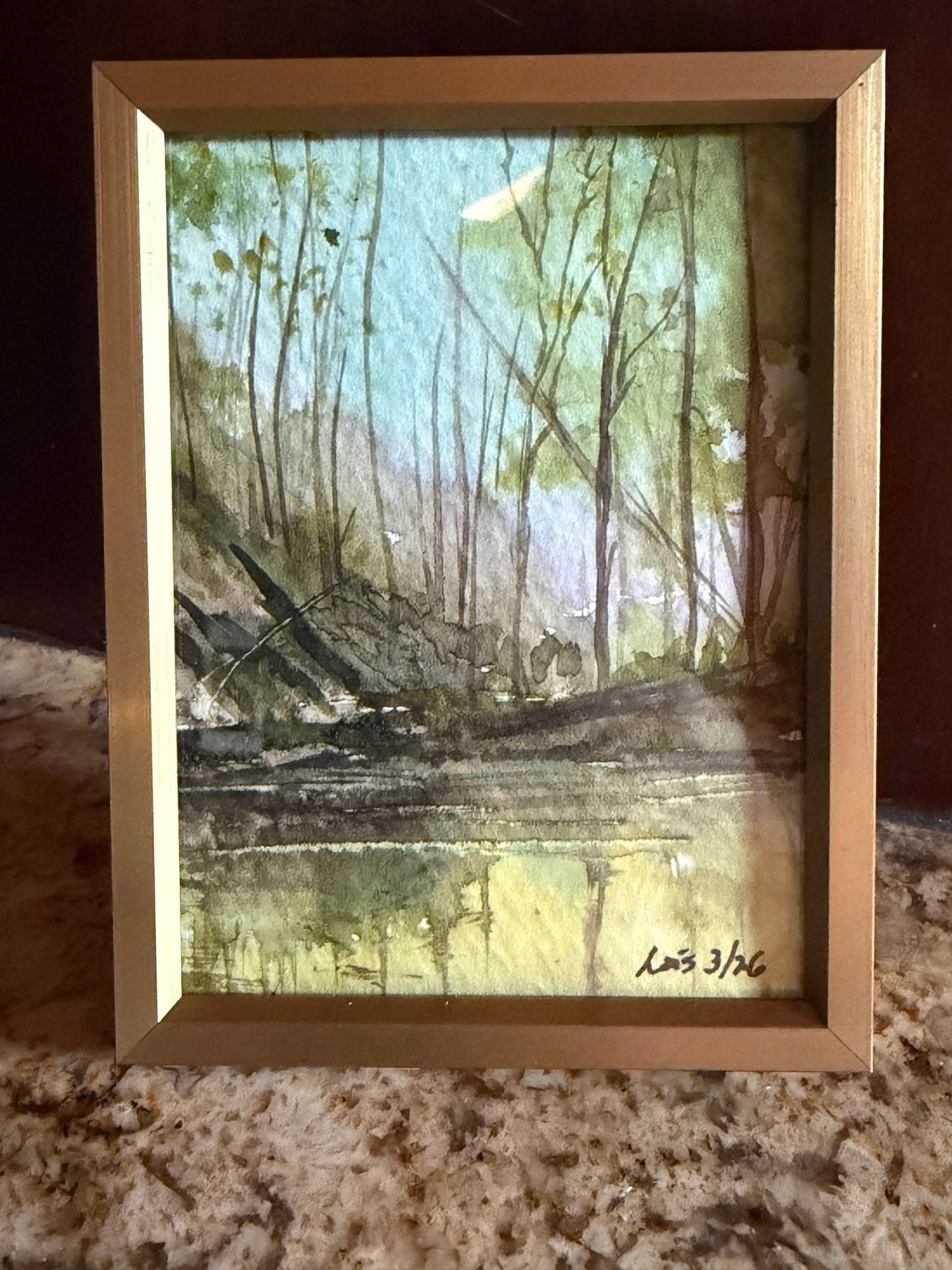 Elk Lick Creek Painting Watercolor| Miniature Landscape Painting - Framed 3x4 - Evitts Creek Arts