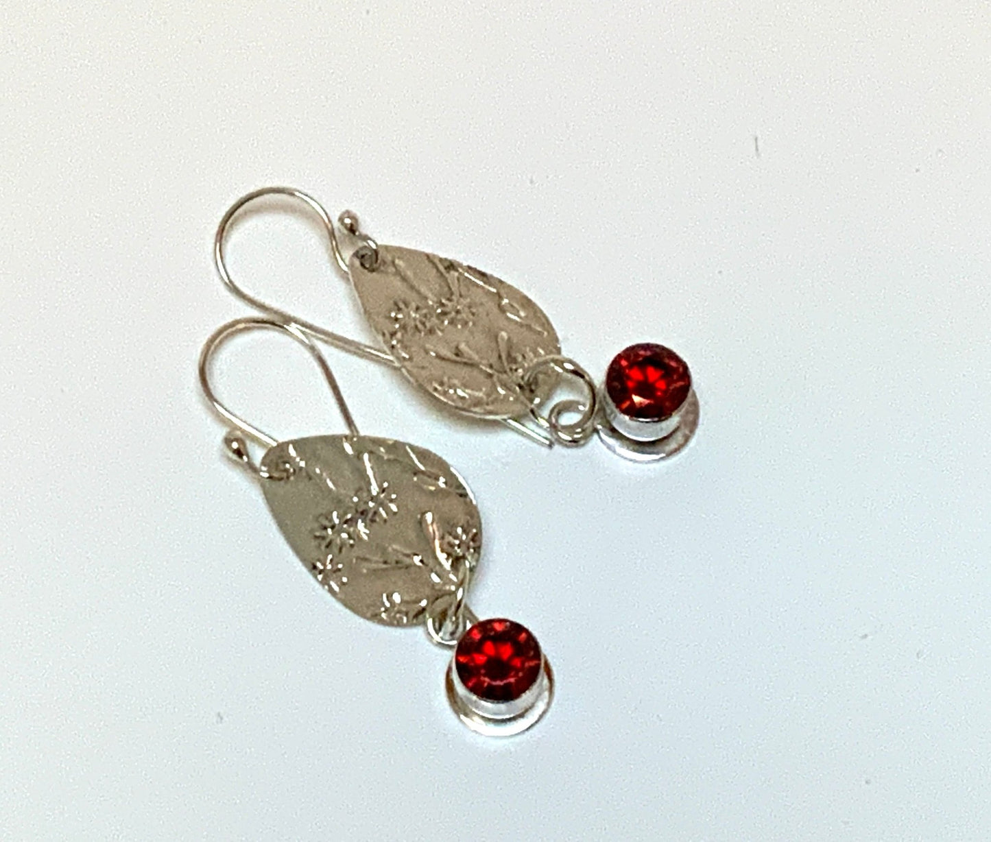 Garnet CZ Embossed Silver Earrings - Evitts Creek Arts