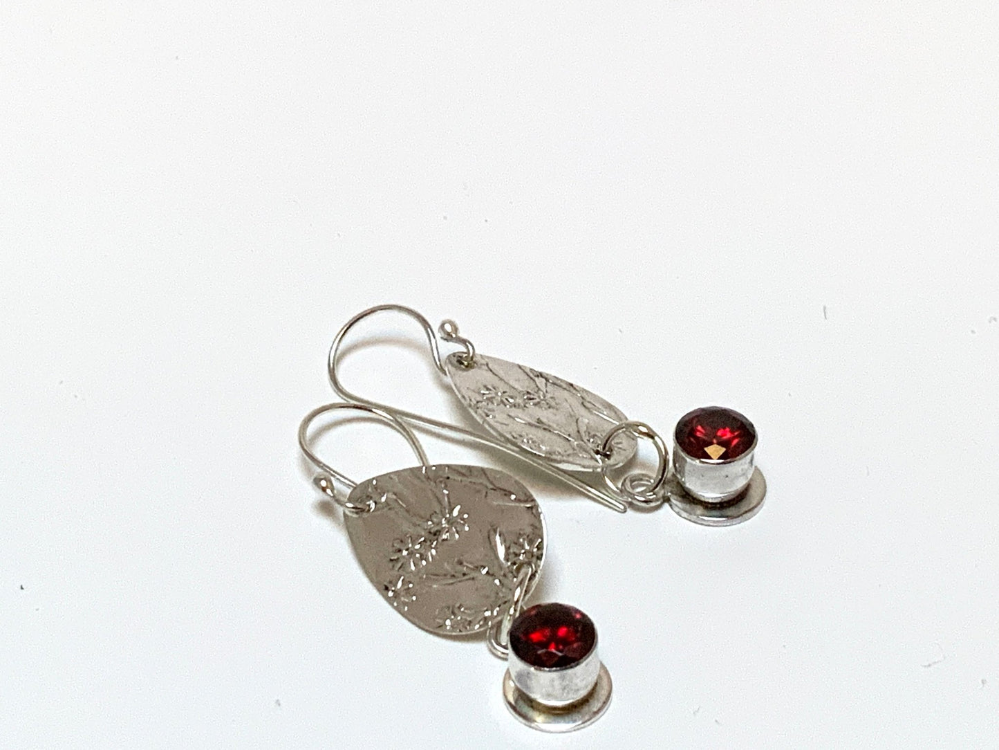 Garnet CZ Embossed Silver Earrings - Evitts Creek Arts