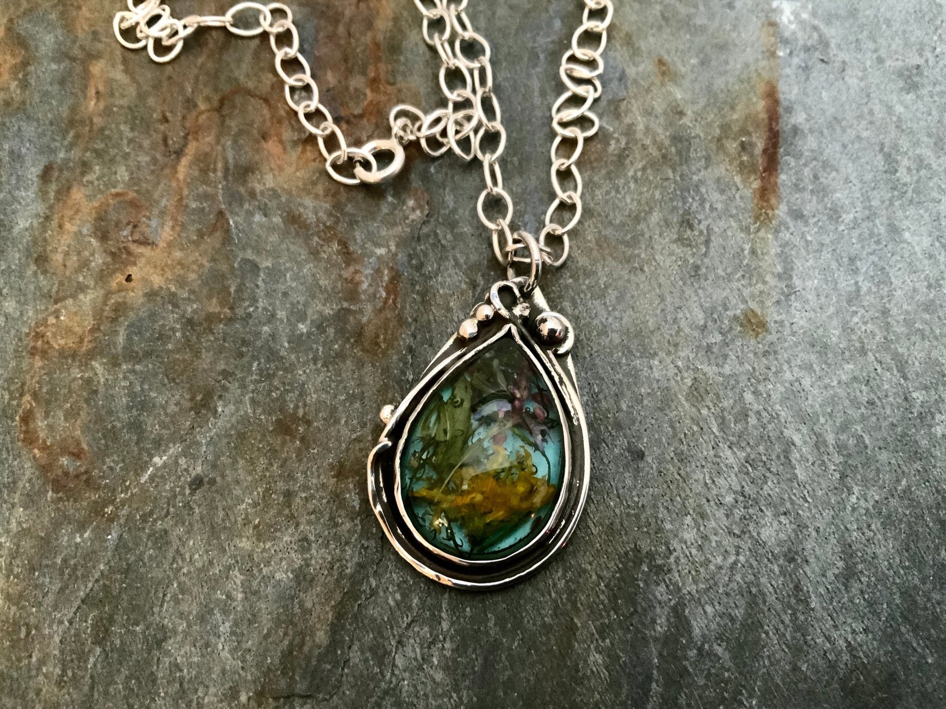 Gathered Sterling Silver Pendant and 18” Chain - Evitts Creek Arts