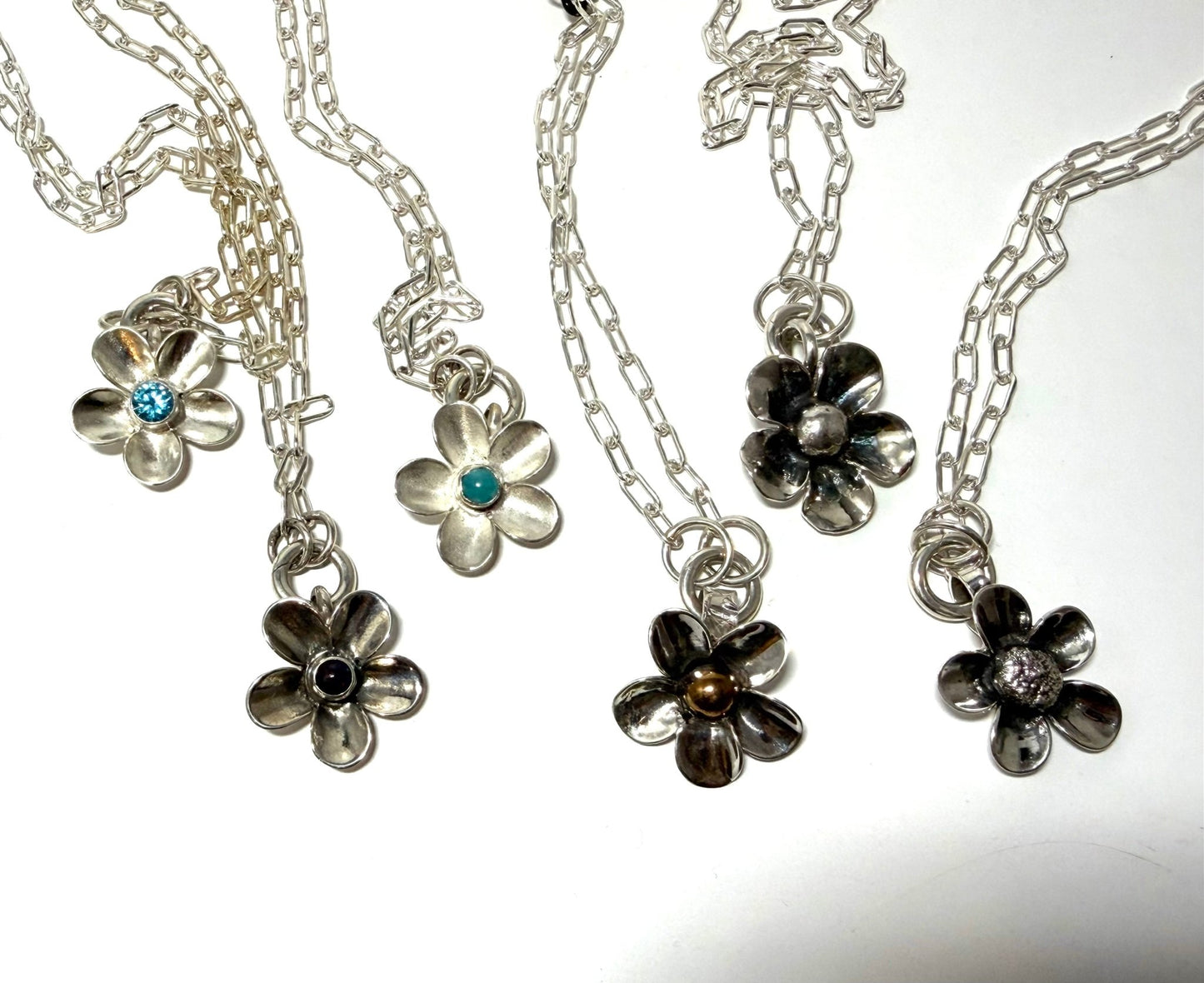 Hand - forged Silver Flower Pendant Necklaces - Evitts Creek Arts