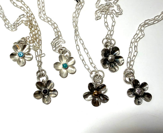 Hand - forged Silver Flower Pendant Necklaces - Evitts Creek Arts