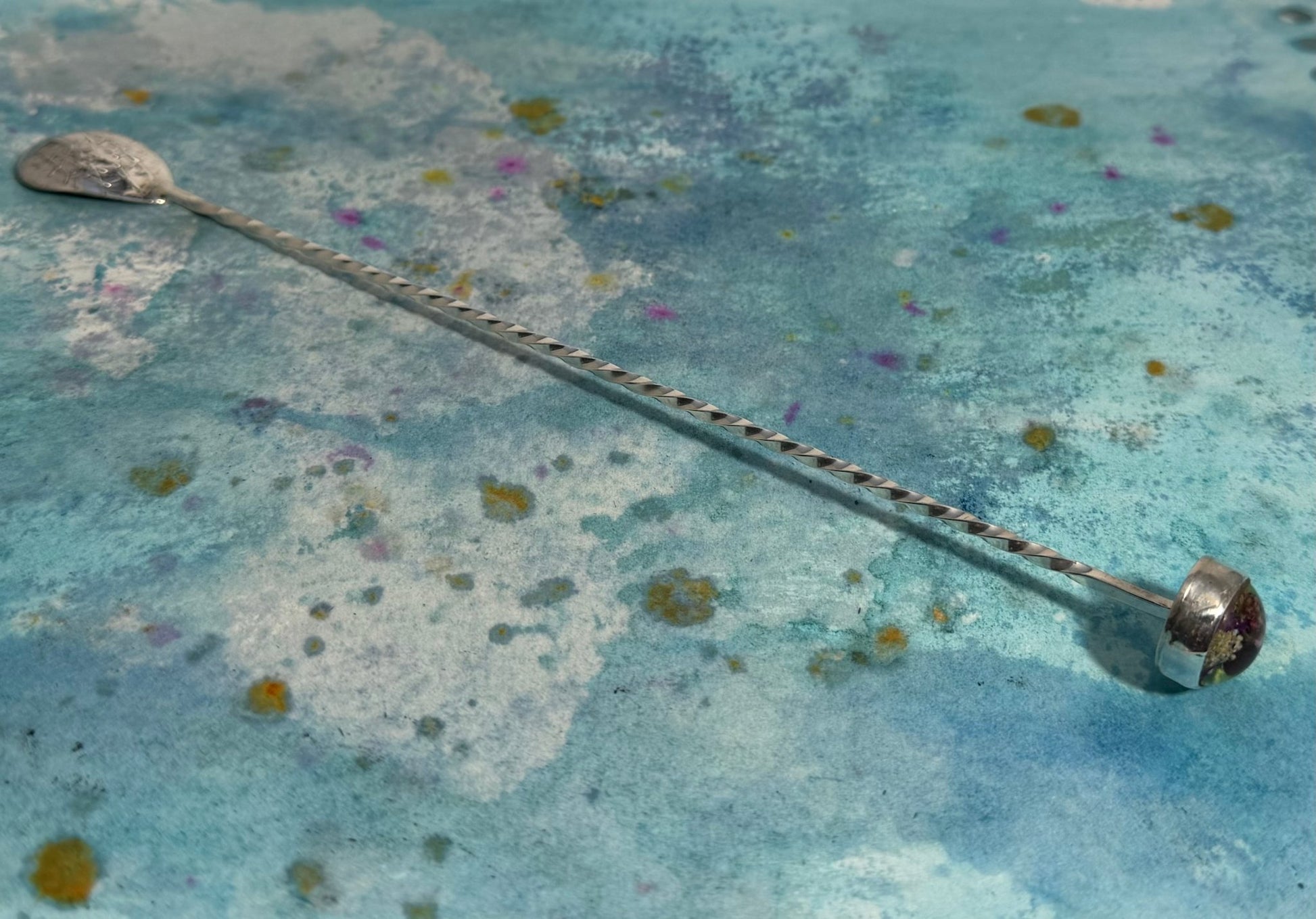 Handmade Silver Spoon with Gathered Series Cabochon - Culinary Gift - Evitts Creek Arts