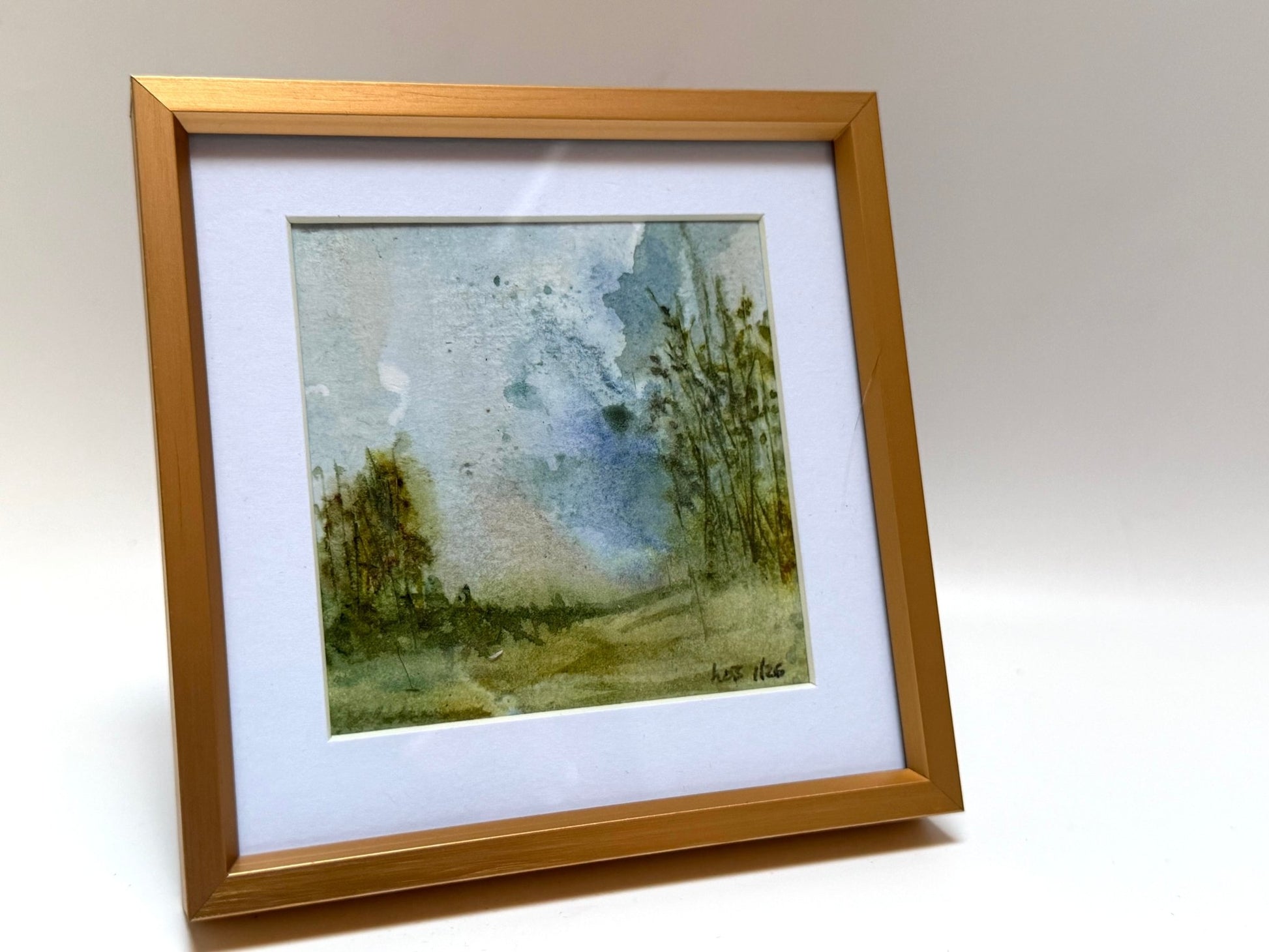 Misty Woods Abstract Landscape Study| Miniature Watercolor Painting - Framed 4x4 frame - Evitts Creek Arts