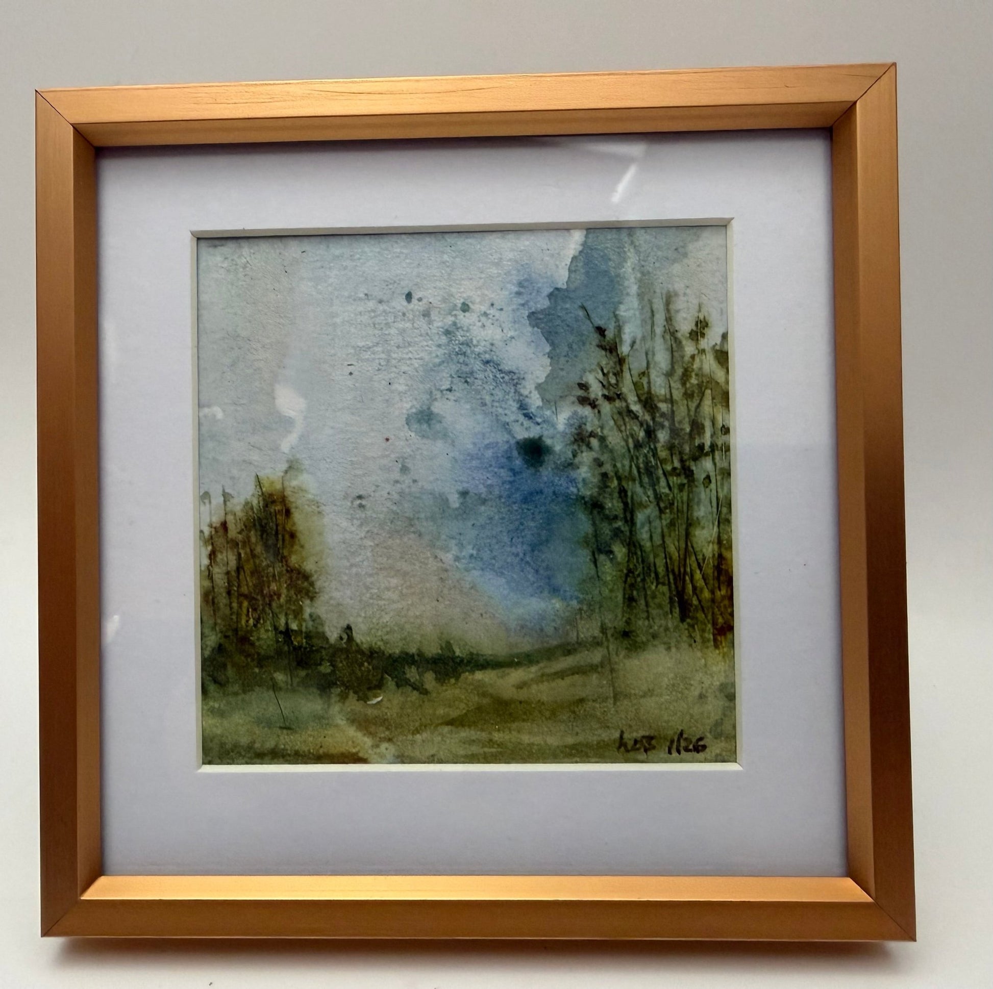 Misty Woods Abstract Landscape Study| Miniature Watercolor Painting - Framed 4x4 frame - Evitts Creek Arts