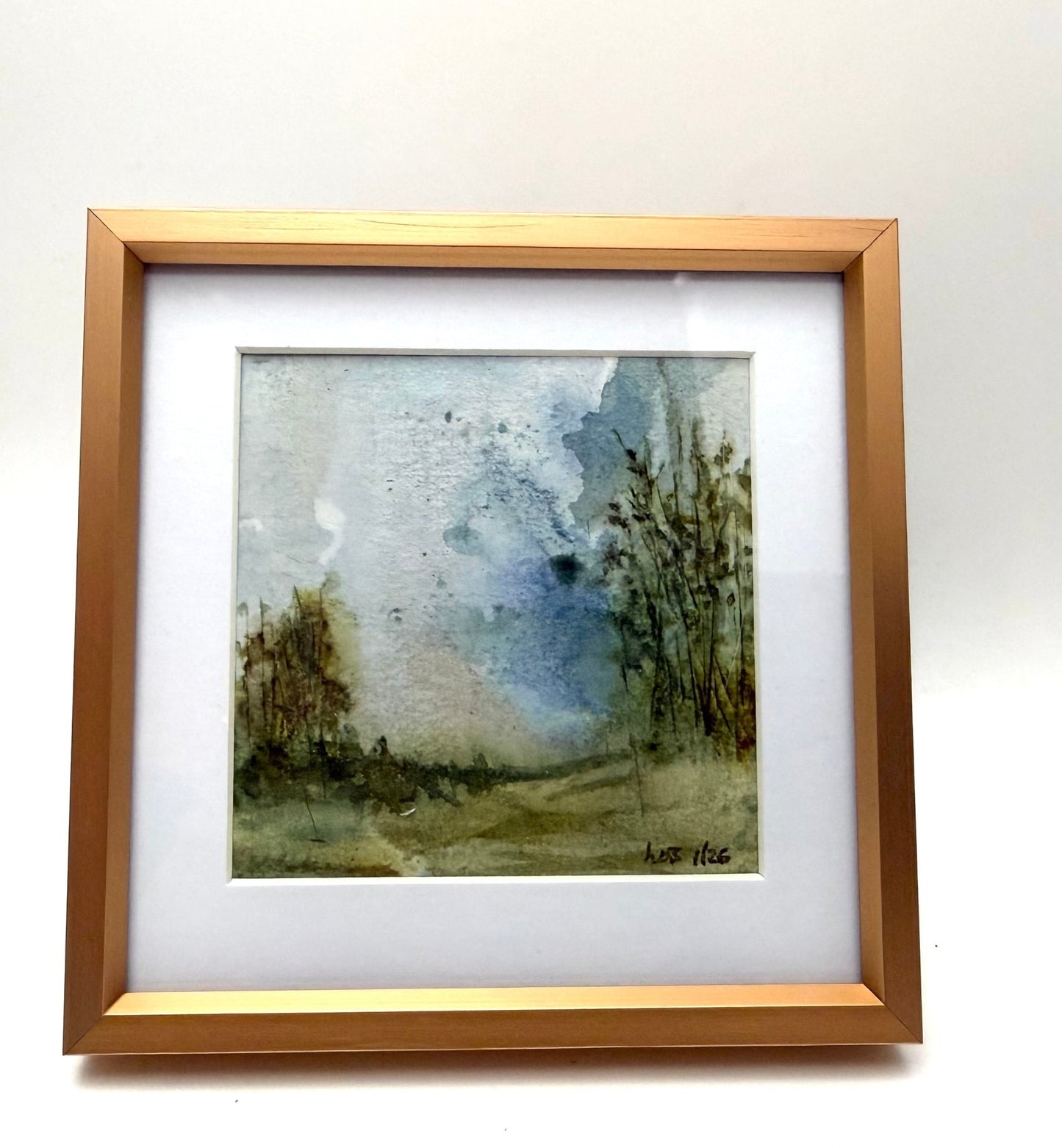 Misty Woods Abstract Landscape Study| Miniature Watercolor Painting - Framed 4x4 frame - Evitts Creek Arts