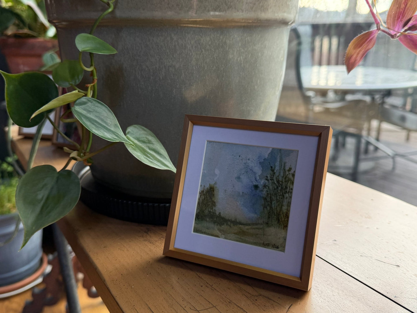 Misty Woods Abstract Landscape Study| Miniature Watercolor Painting - Framed 4x4 frame - Evitts Creek Arts