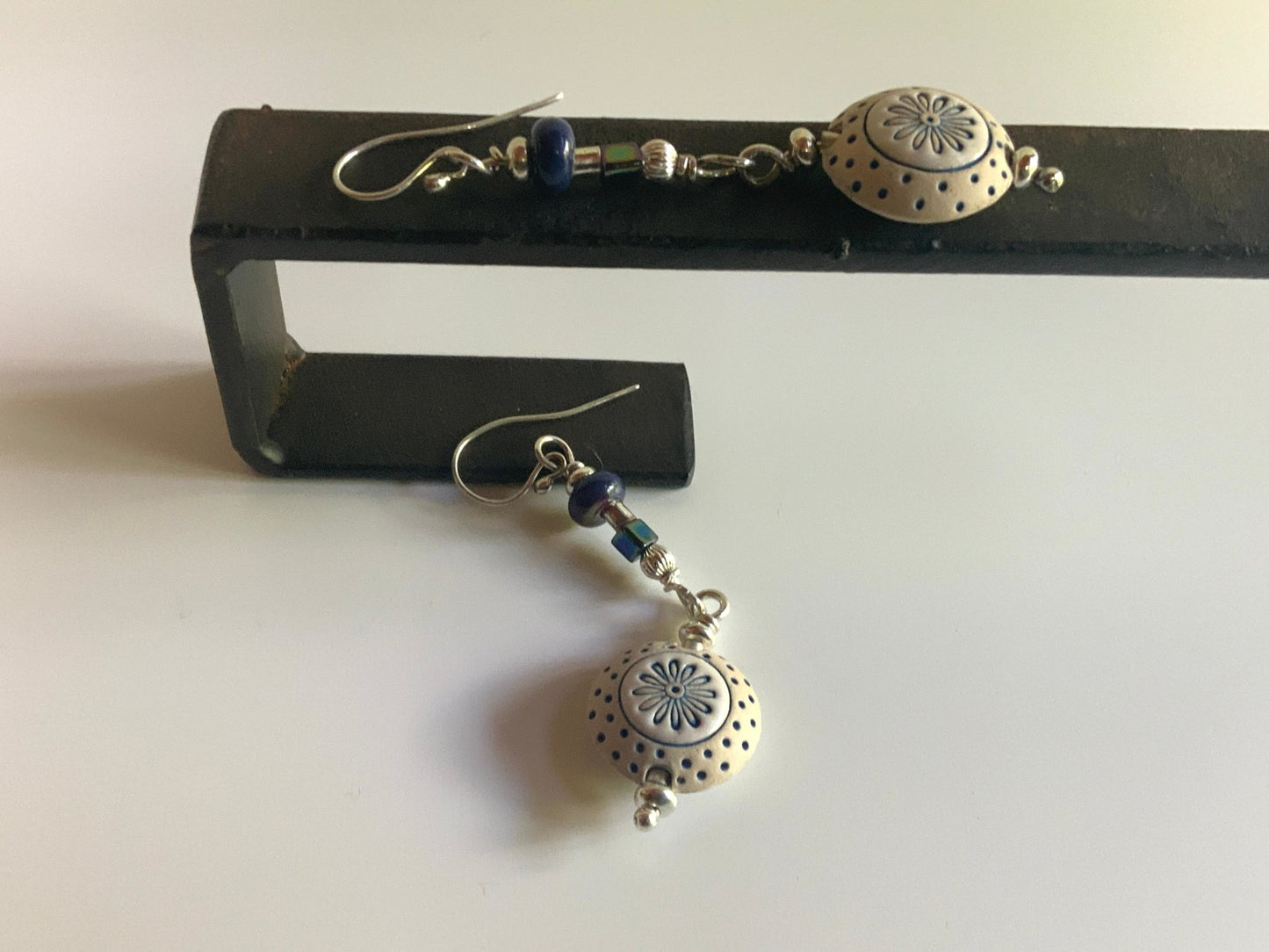 Moravian Handmade Raku and Silver Earrings - Evitts Creek Arts