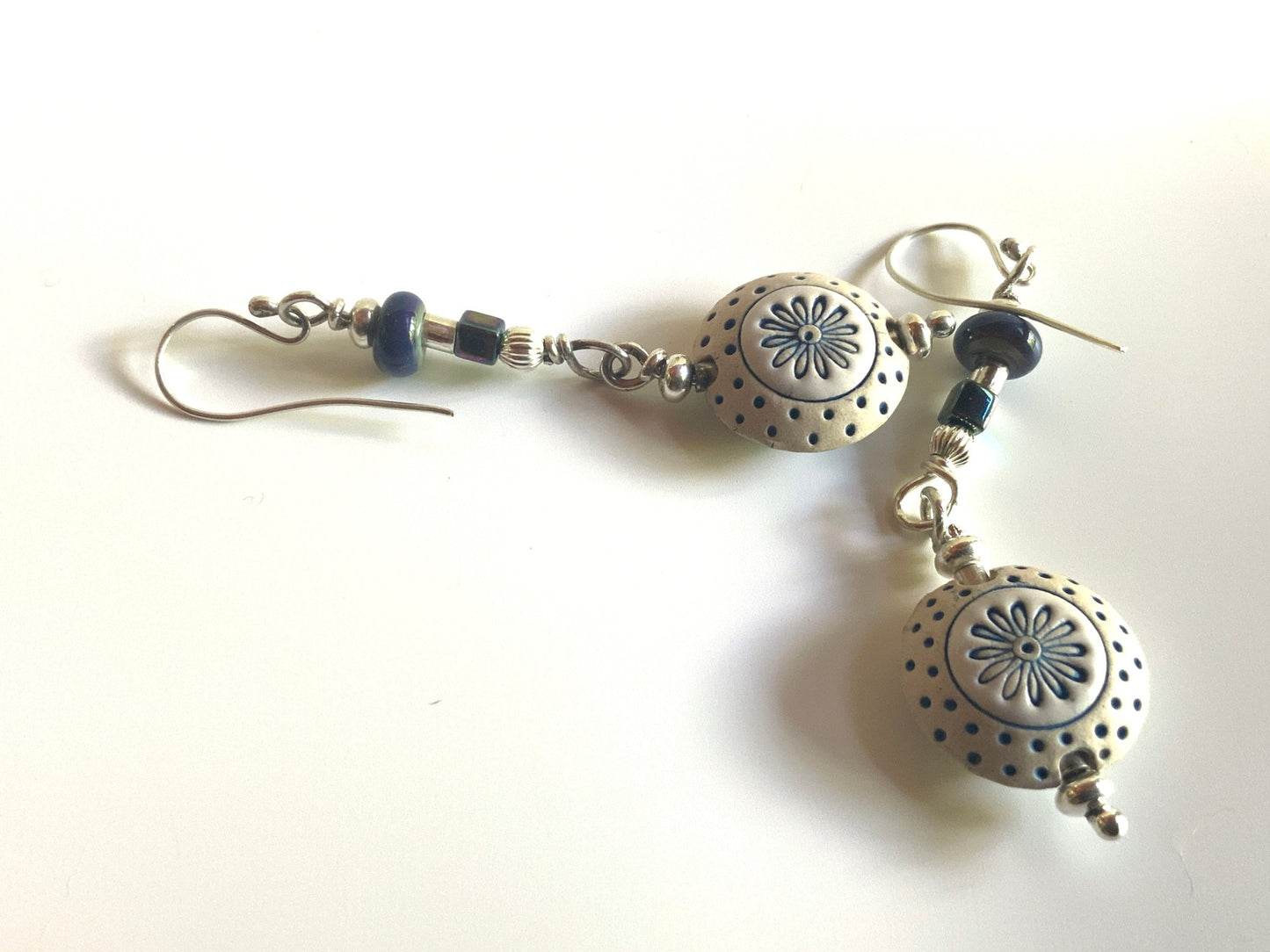 Moravian Handmade Raku and Silver Earrings - Evitts Creek Arts