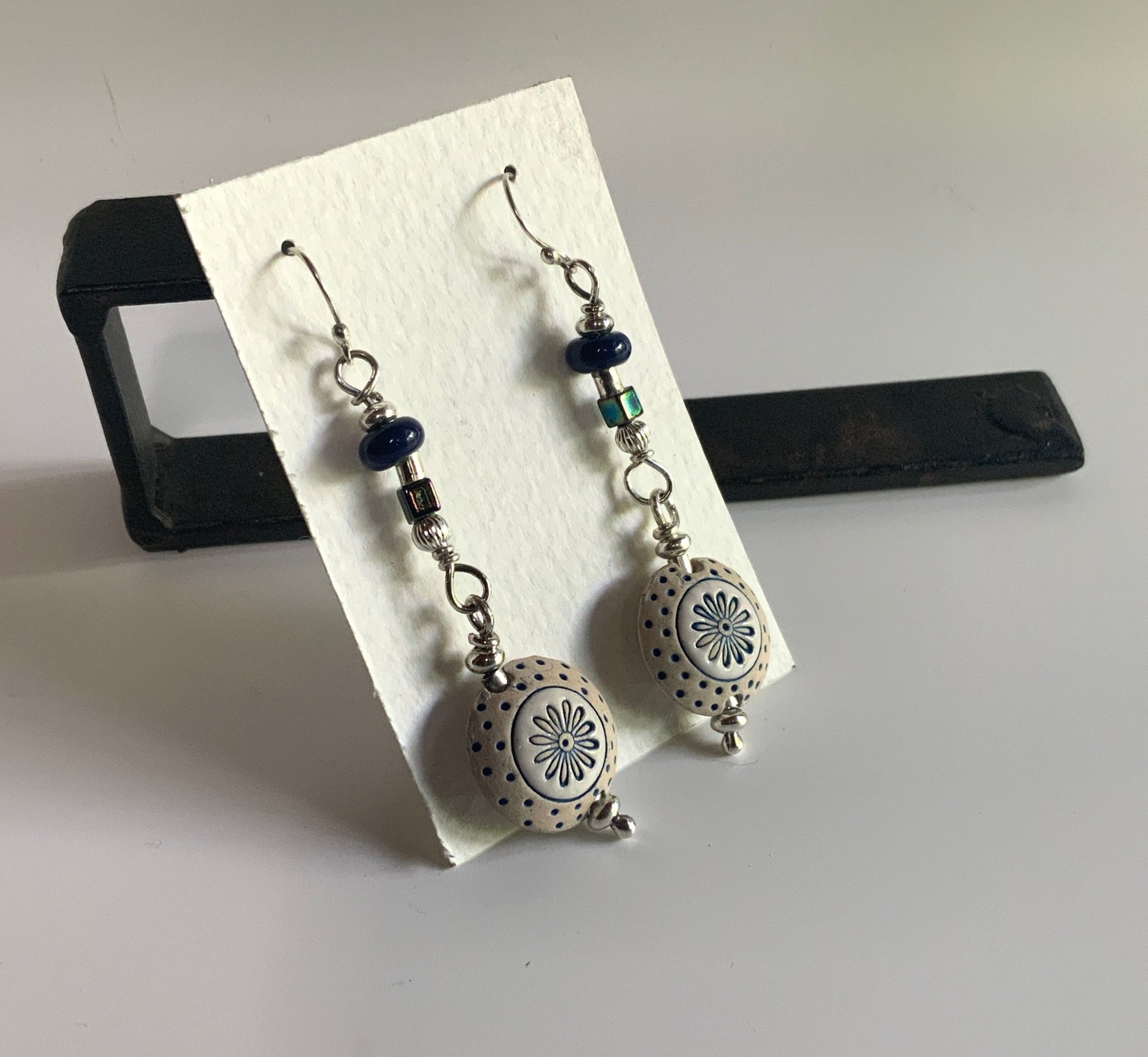 Moravian Handmade Raku and Silver Earrings - Evitts Creek Arts