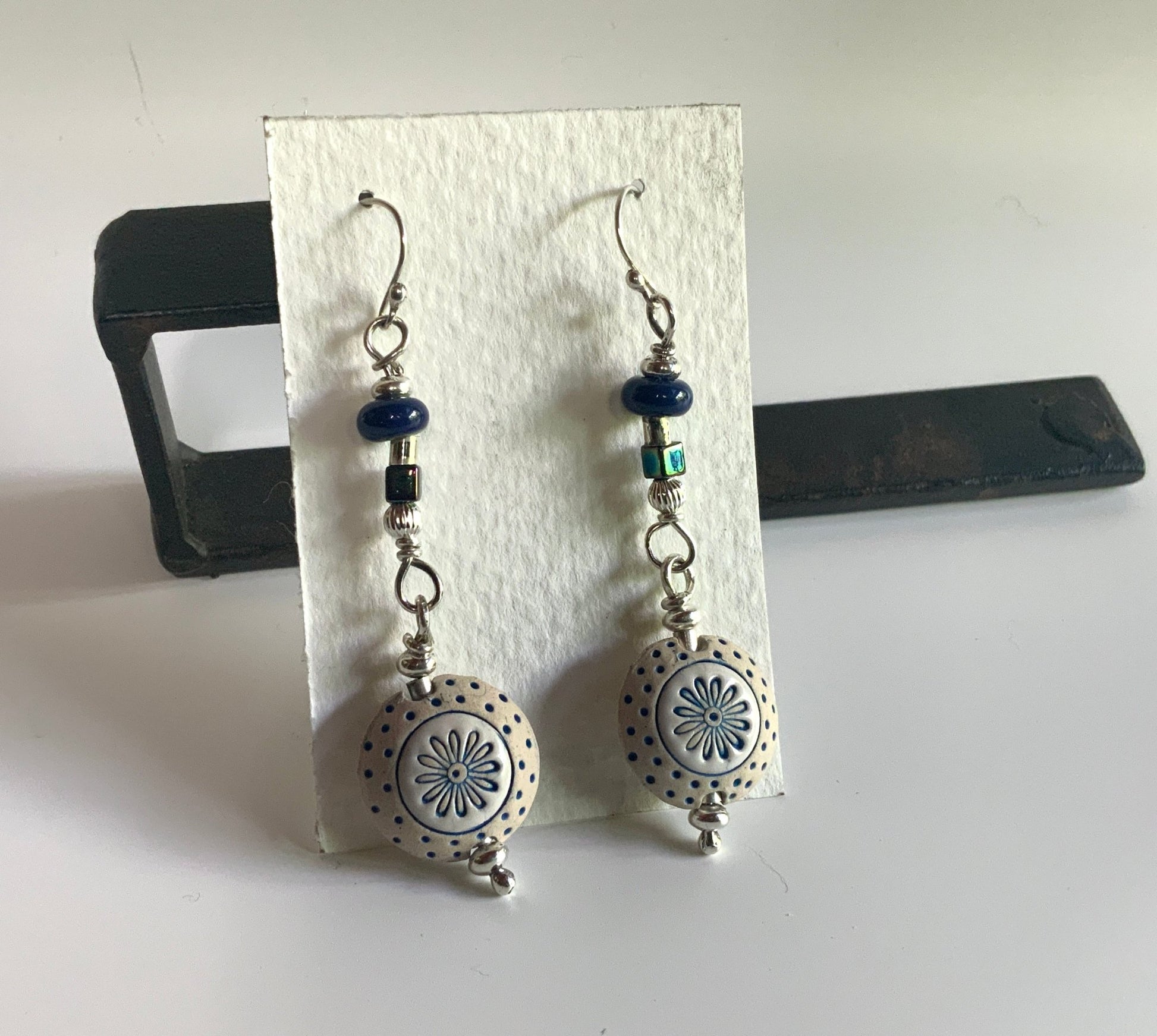 Moravian Handmade Raku and Silver Earrings - Evitts Creek Arts