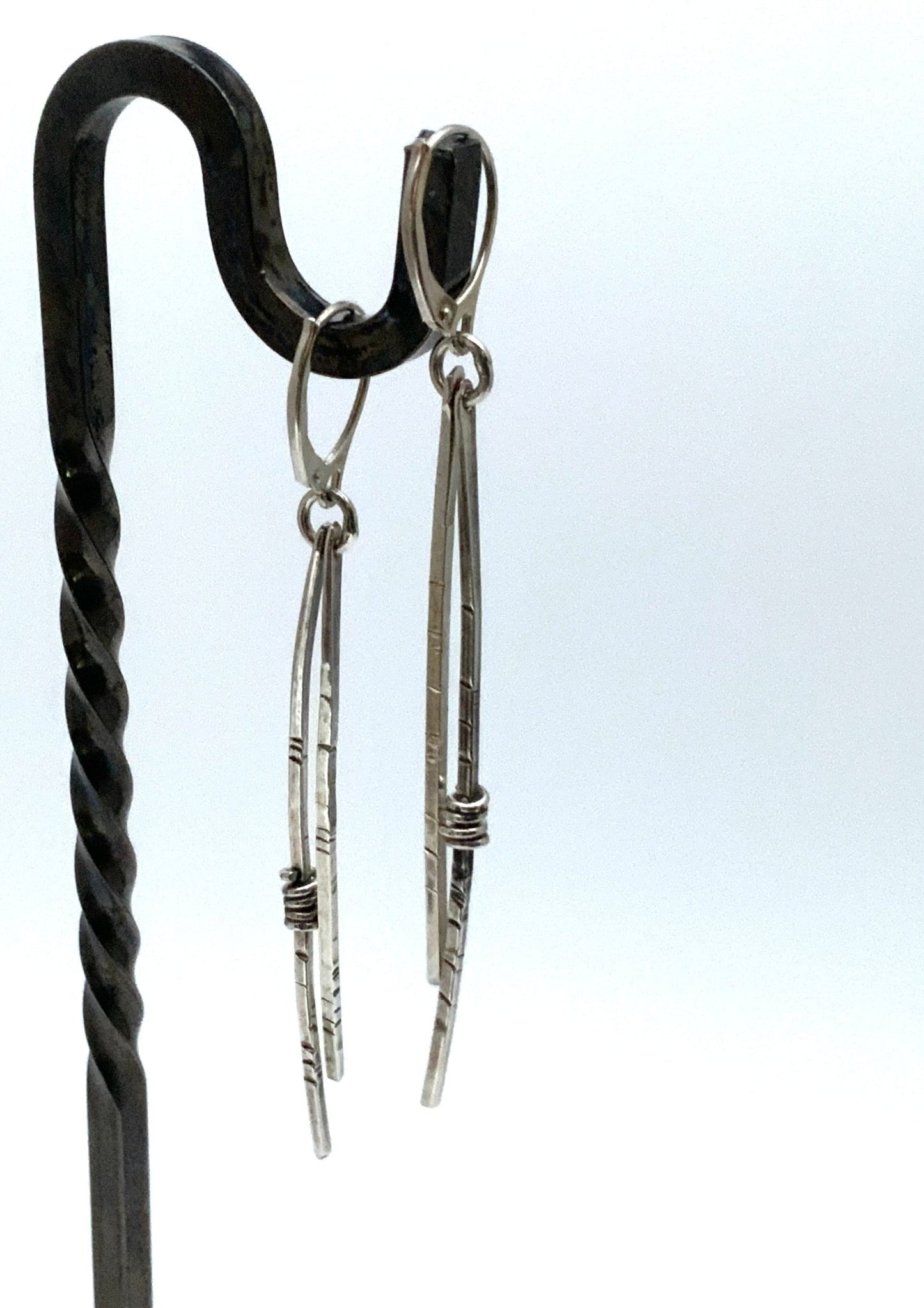 Norwegian Woods Long Silver Earrings Original Design Pine needle earrings Evitts Creek Lois McManus - Evitts Creek Arts
