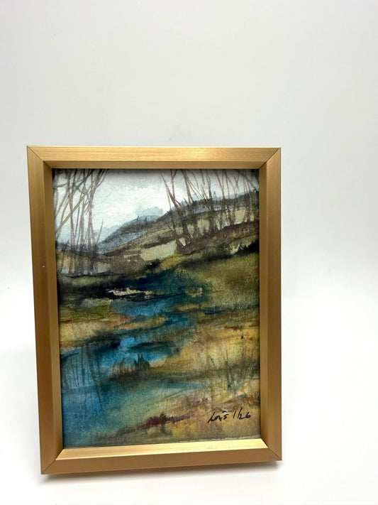 Original Landscape Study #2| Miniature Watercolor Painting-Framed 3x4 frame - Evitts Creek Arts