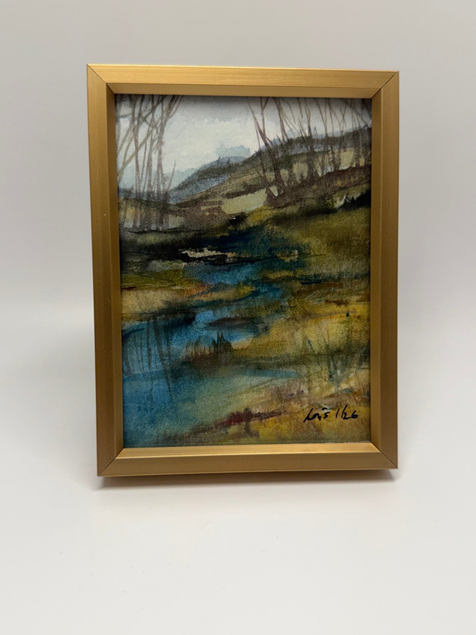 Original Landscape Study #2| Miniature Watercolor Painting-Framed 3x4 frame - Evitts Creek Arts