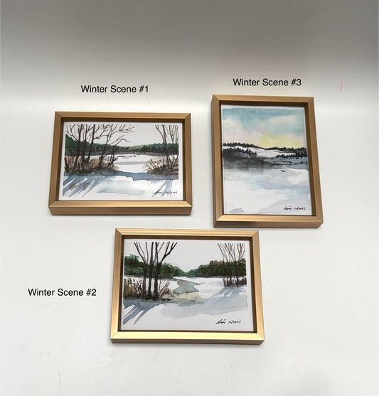Original Watercolor Framed Painting 3x4| Framed Art Winter Scenes - Evitts Creek Arts